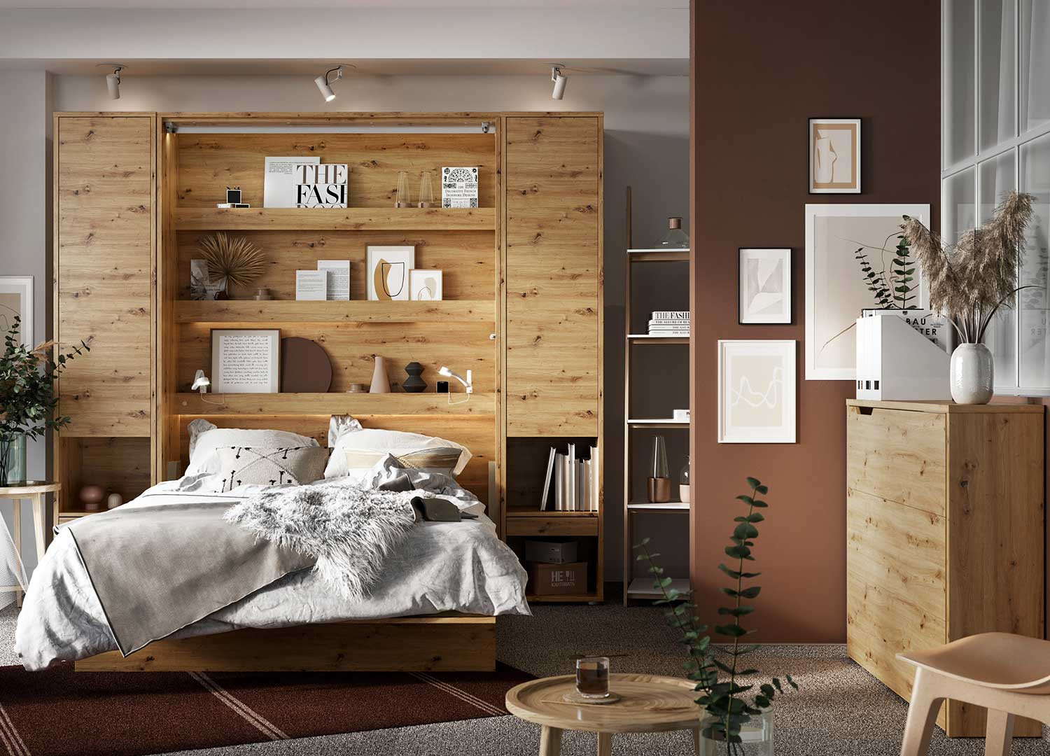 Colonne de rangement chêne artisan pour lit vertical 140x200 cm Bed Concept