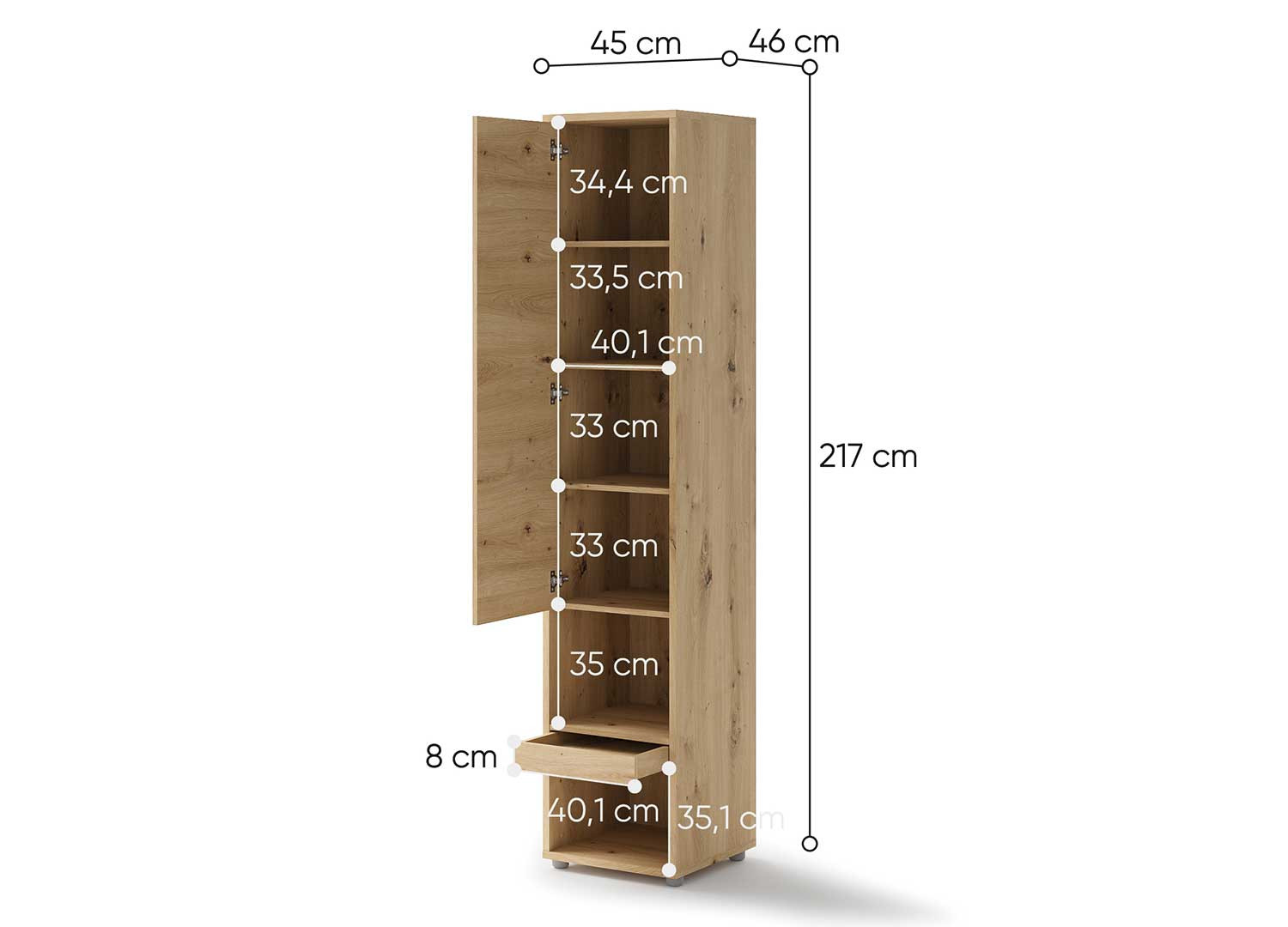 Colonne de rangement chêne artisan pour lit vertical 140x200 cm Bed Concept