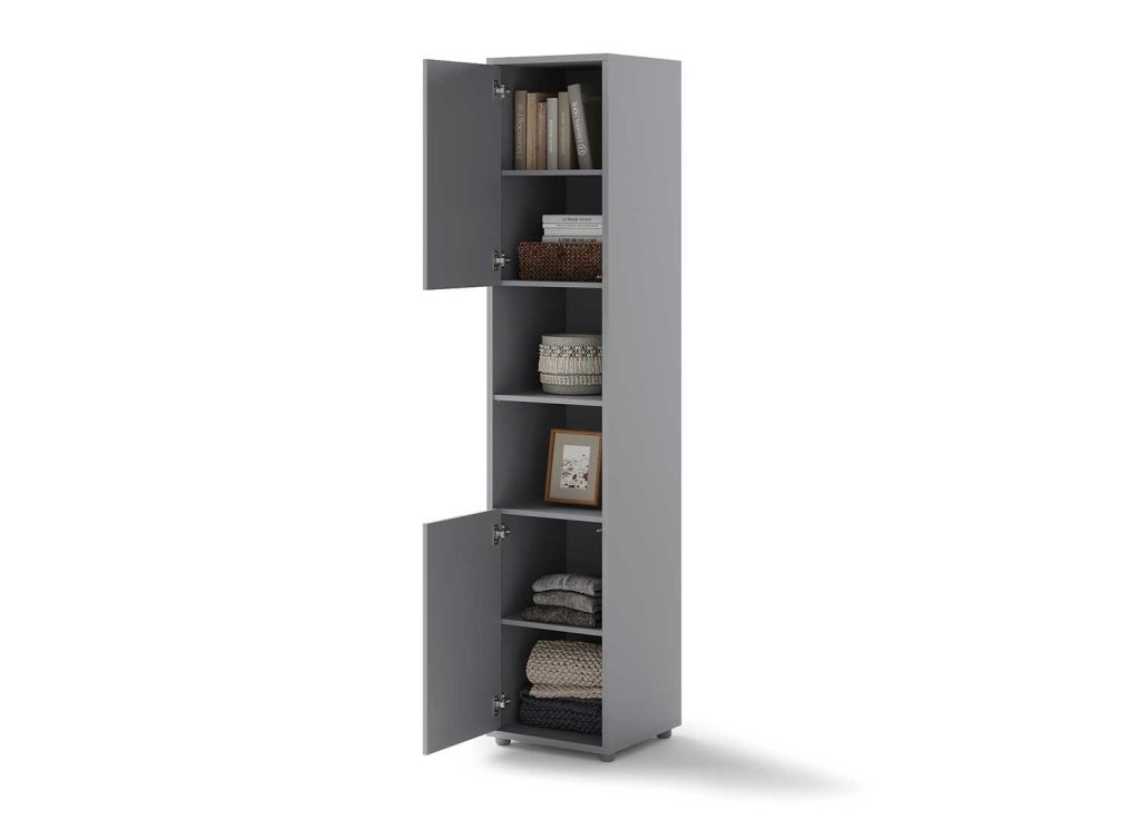 Colonne grise 2 portes et 2 niches pour lit vertical 140x200 cm Bed Concept