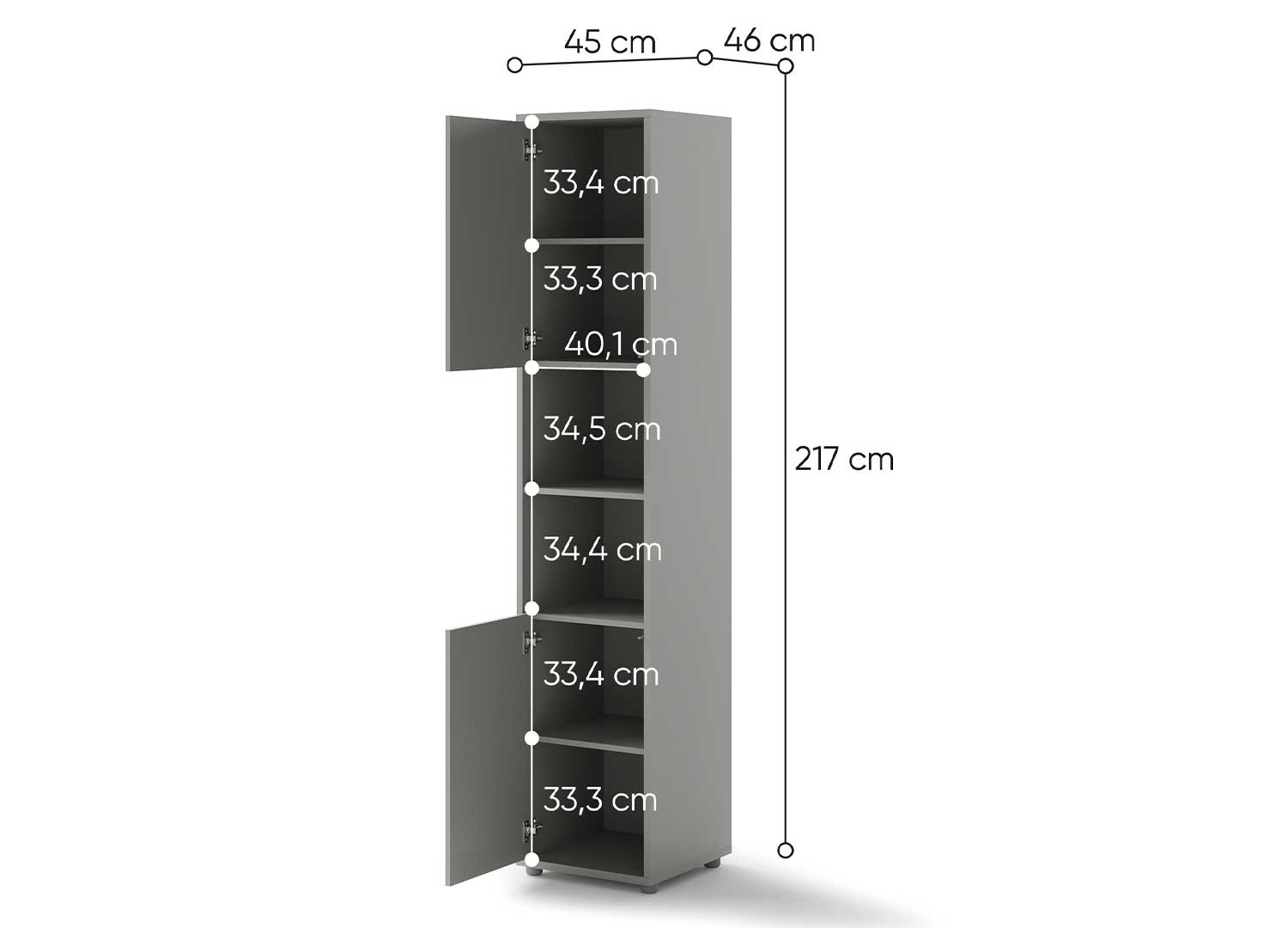 Colonne grise 2 portes et 2 niches pour lit vertical 140x200 cm Bed Concept