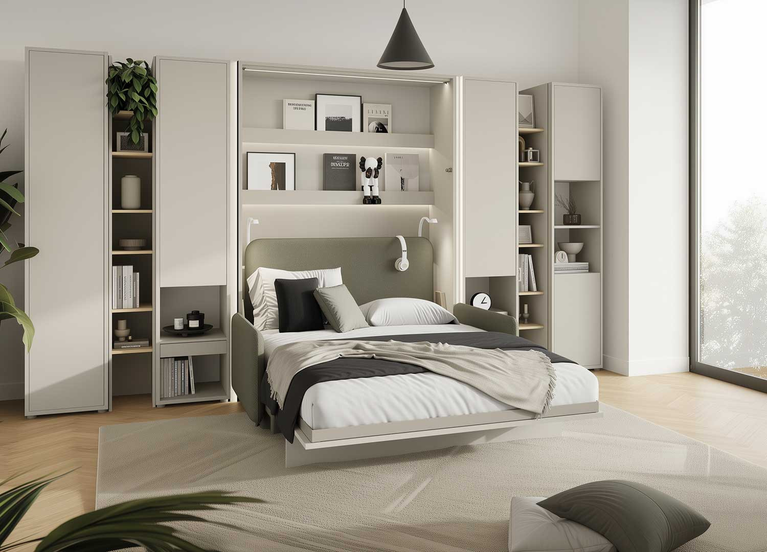 Colonne grise 2 portes et 2 niches pour lit vertical 140x200 cm Bed Concept
