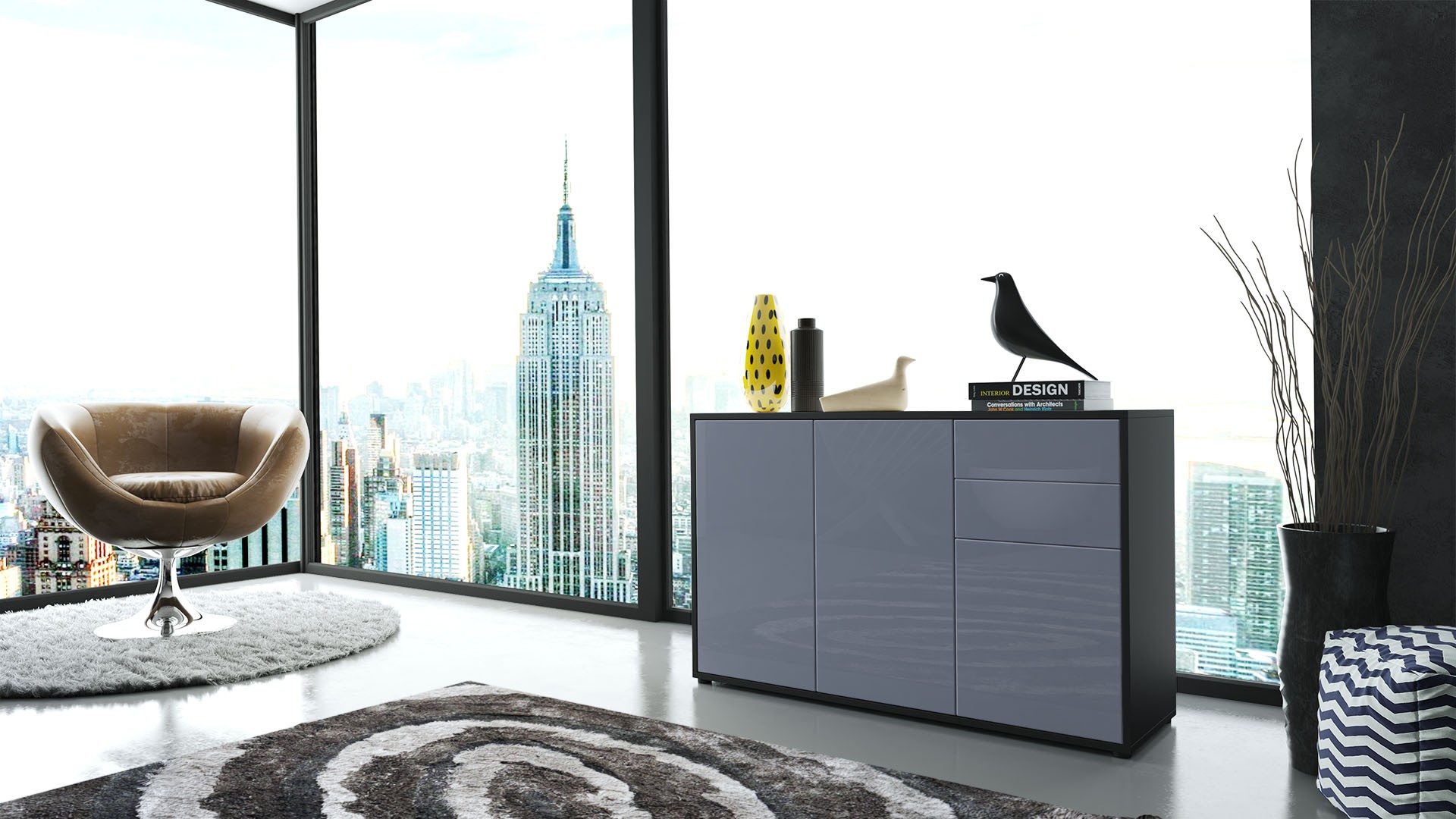 Commode 3 portes 2 tiroirs