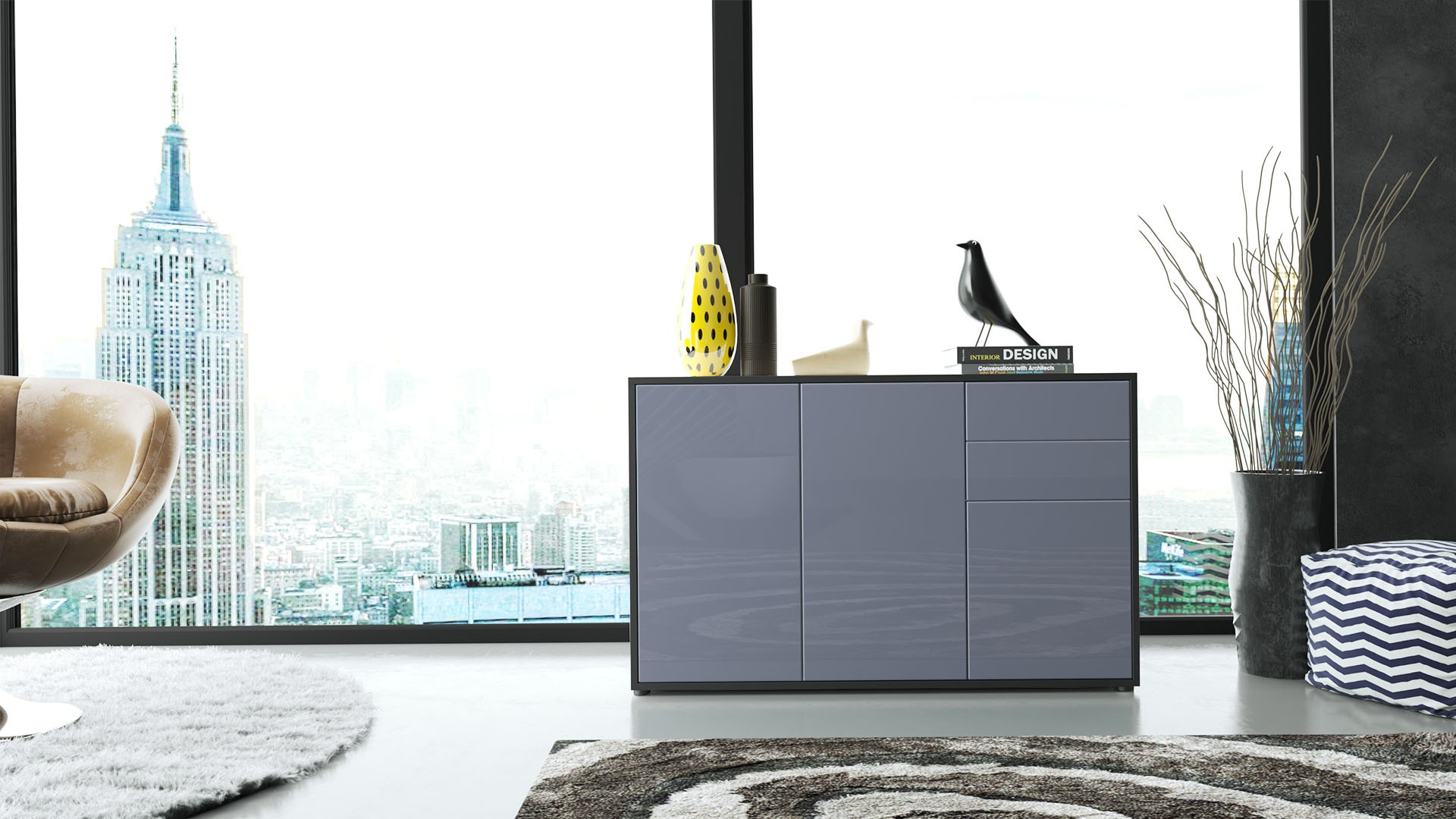 Commode 3 portes 2 tiroirs