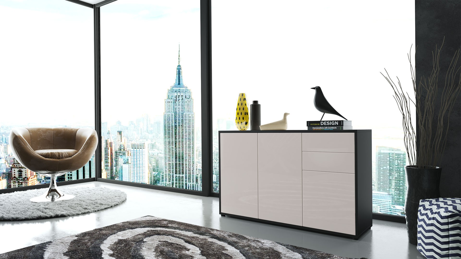 Commode 3 portes 2 tiroirs