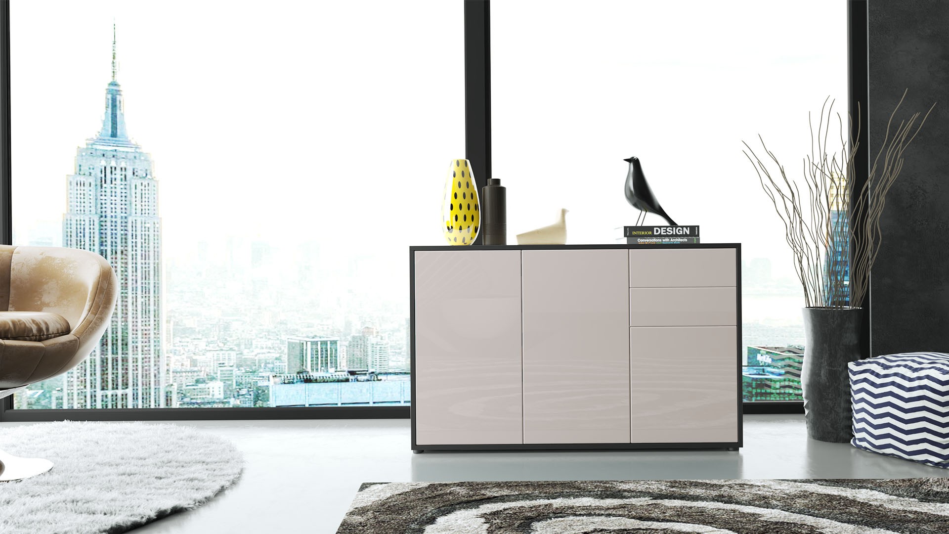 Commode 3 portes 2 tiroirs