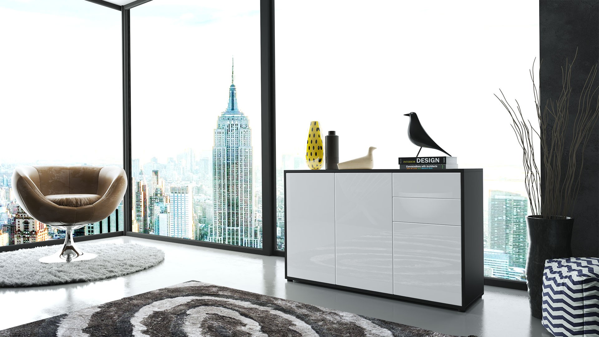 Commode 3 portes 2 tiroirs