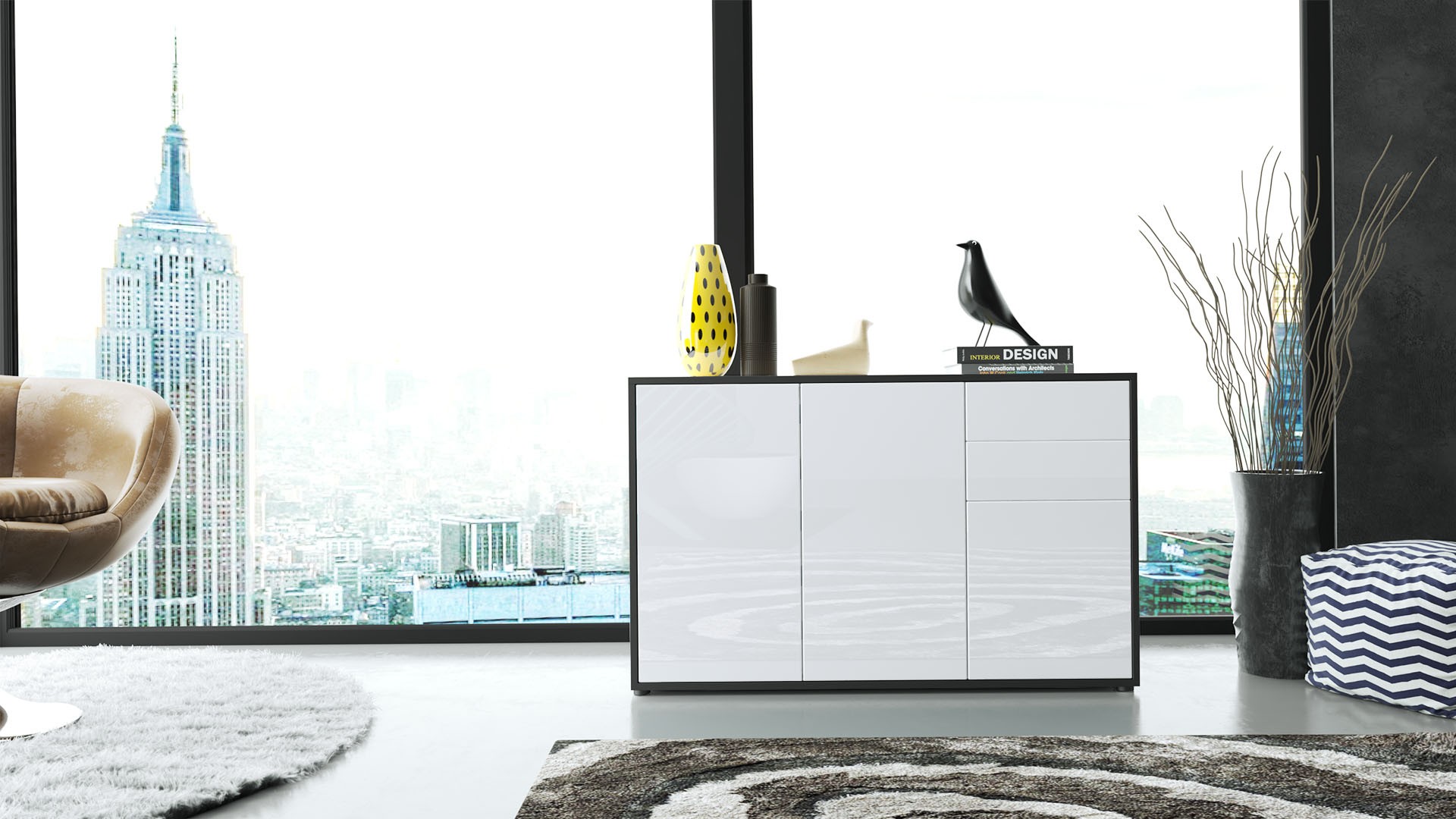 Commode 3 portes 2 tiroirs