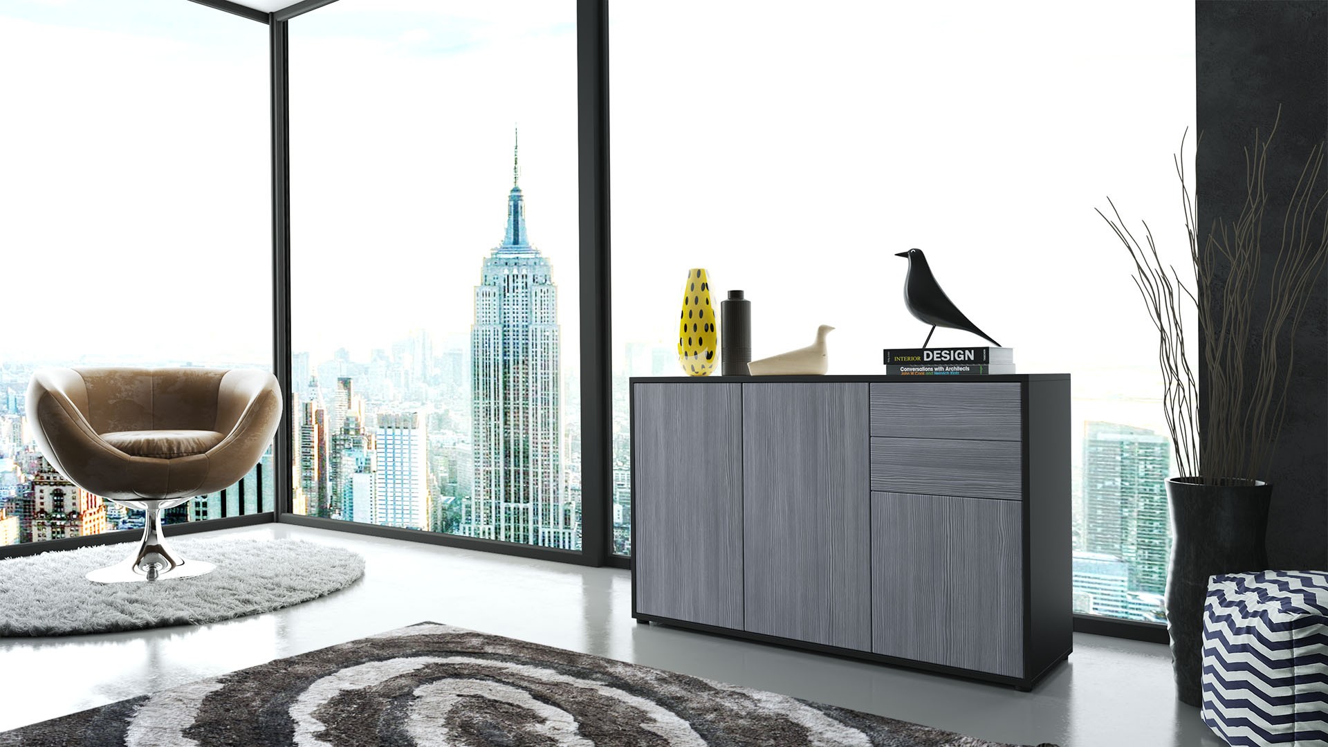 Commode 3 portes 2 tiroirs