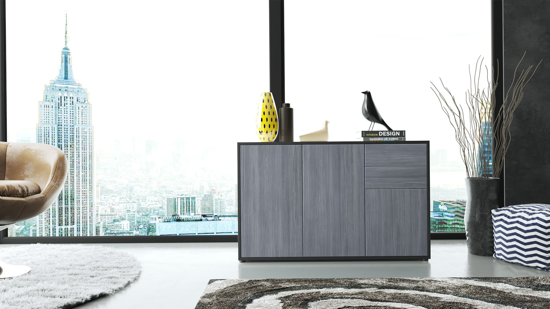 Commode 3 portes 2 tiroirs