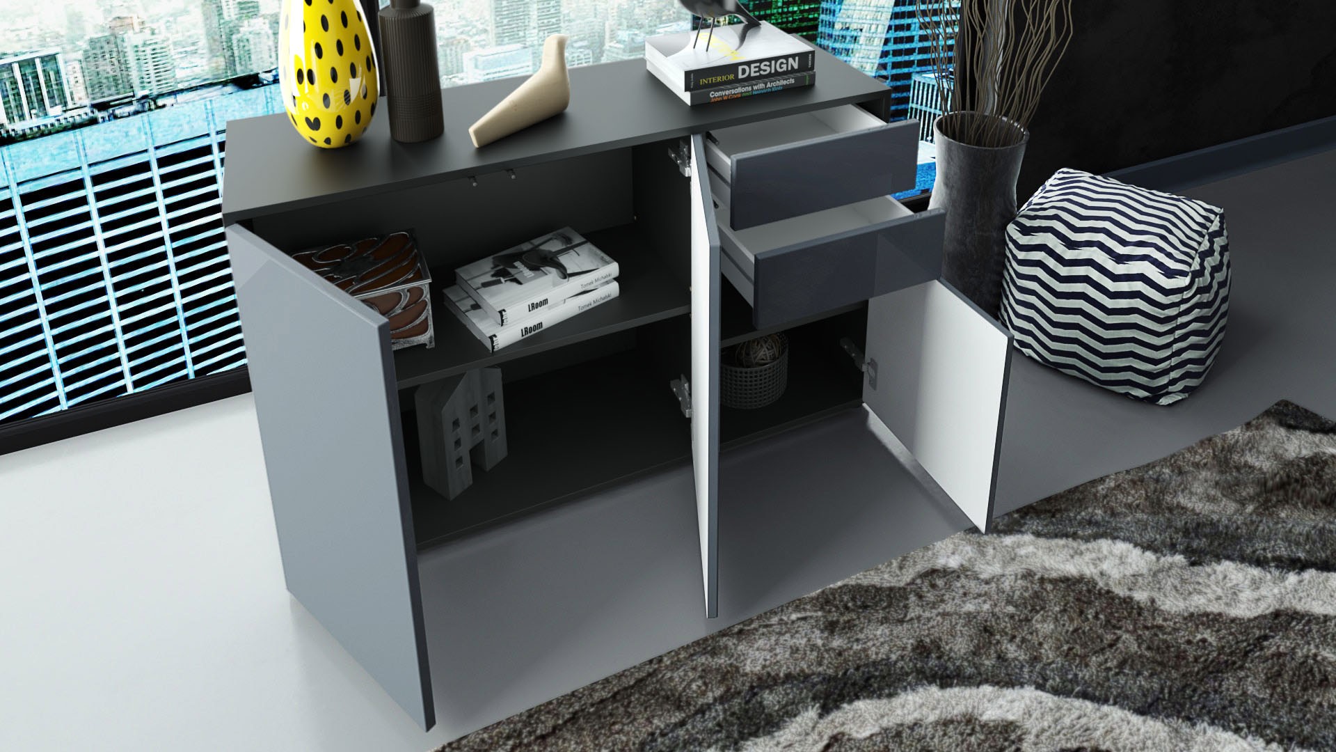 Commode 3 portes 2 tiroirs