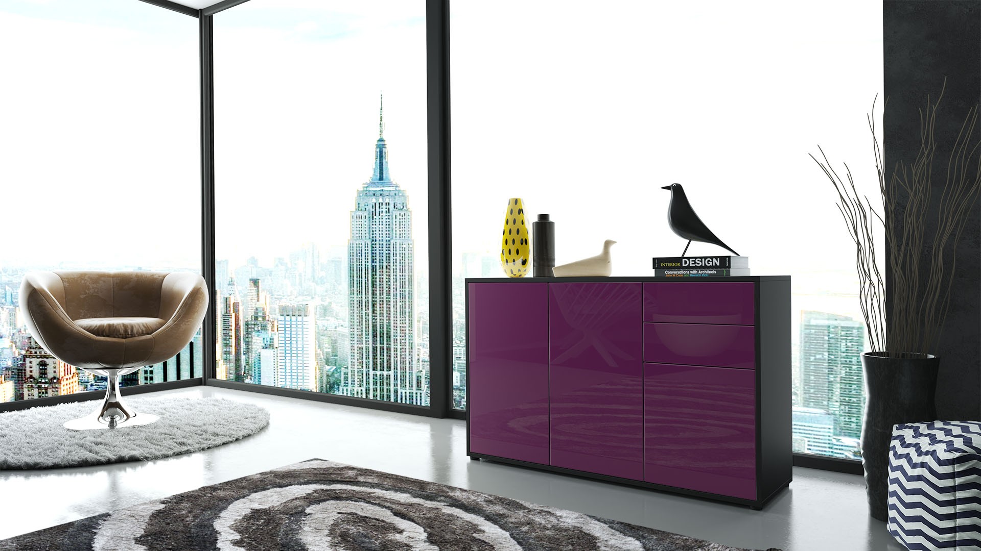 Commode 3 portes 2 tiroirs