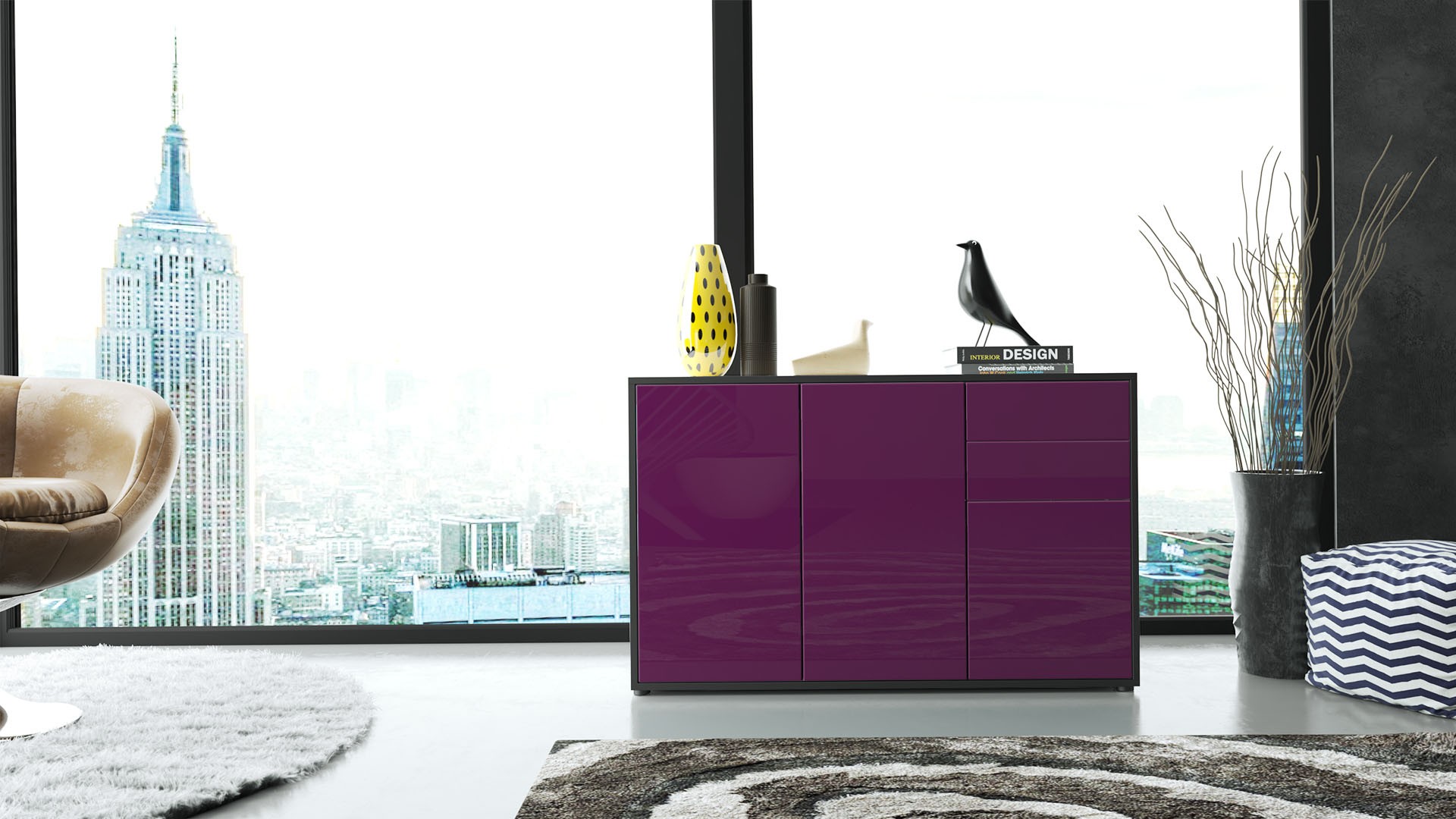 Commode 3 portes 2 tiroirs