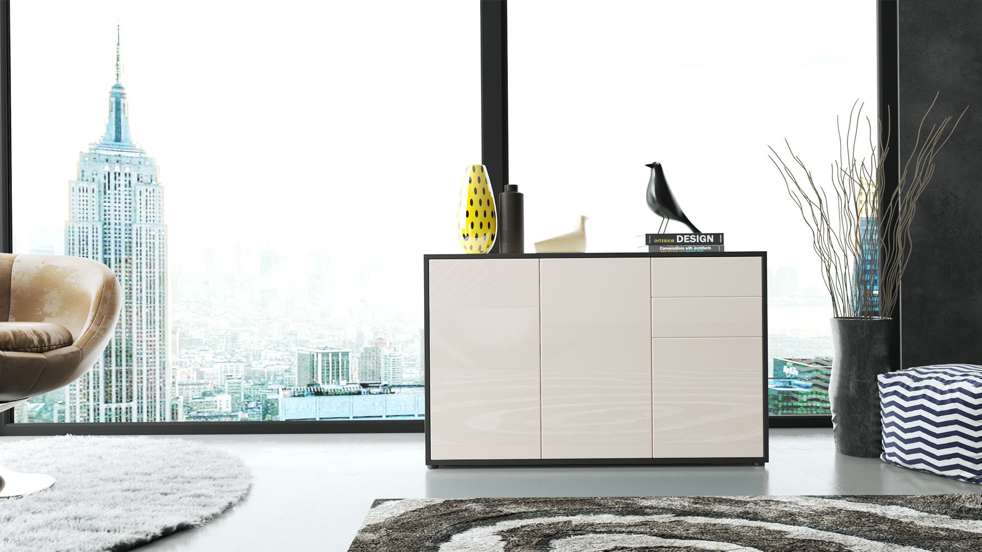 Commode 3 portes 2 tiroirs