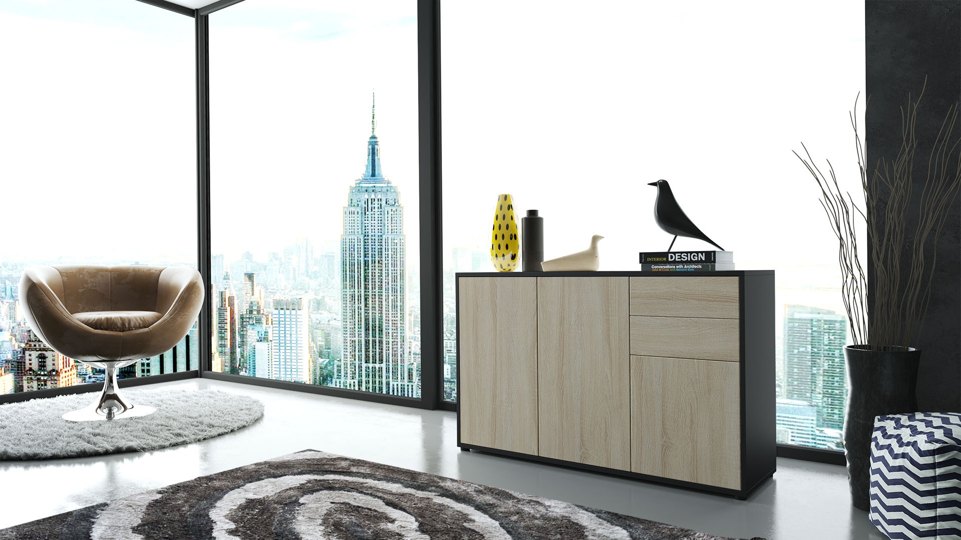 Commode 3 portes 2 tiroirs