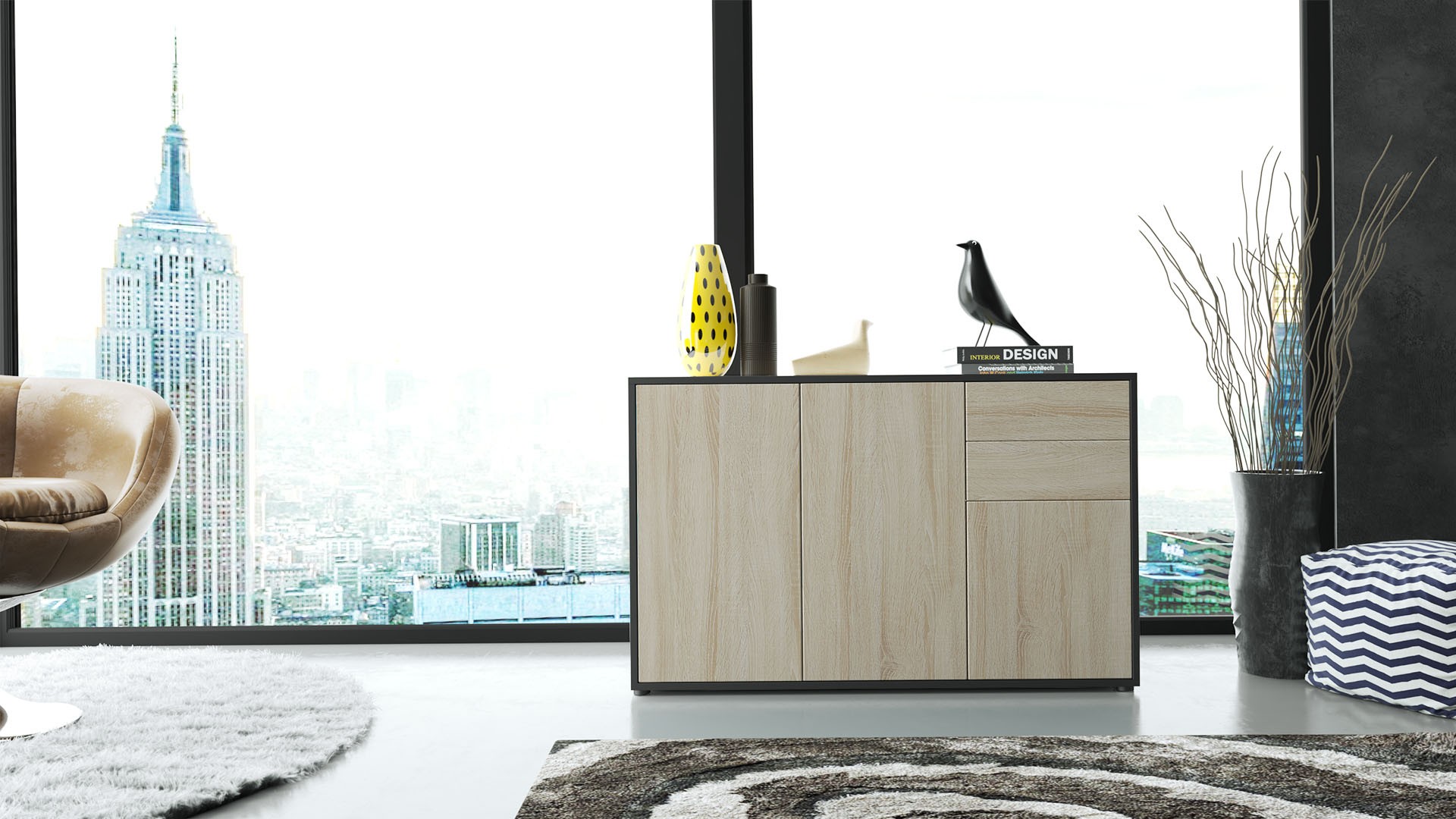 Commode 3 portes 2 tiroirs