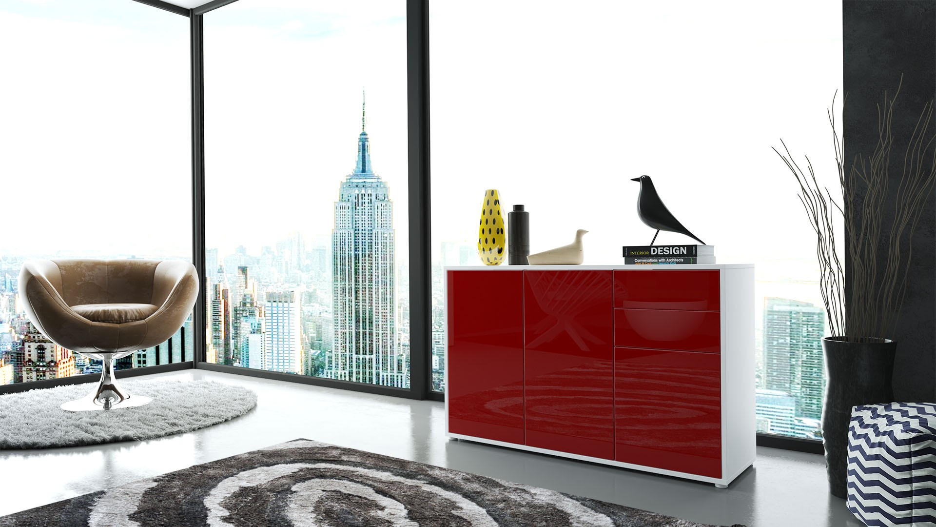 Commode 3 portes 2 tiroirs moderne