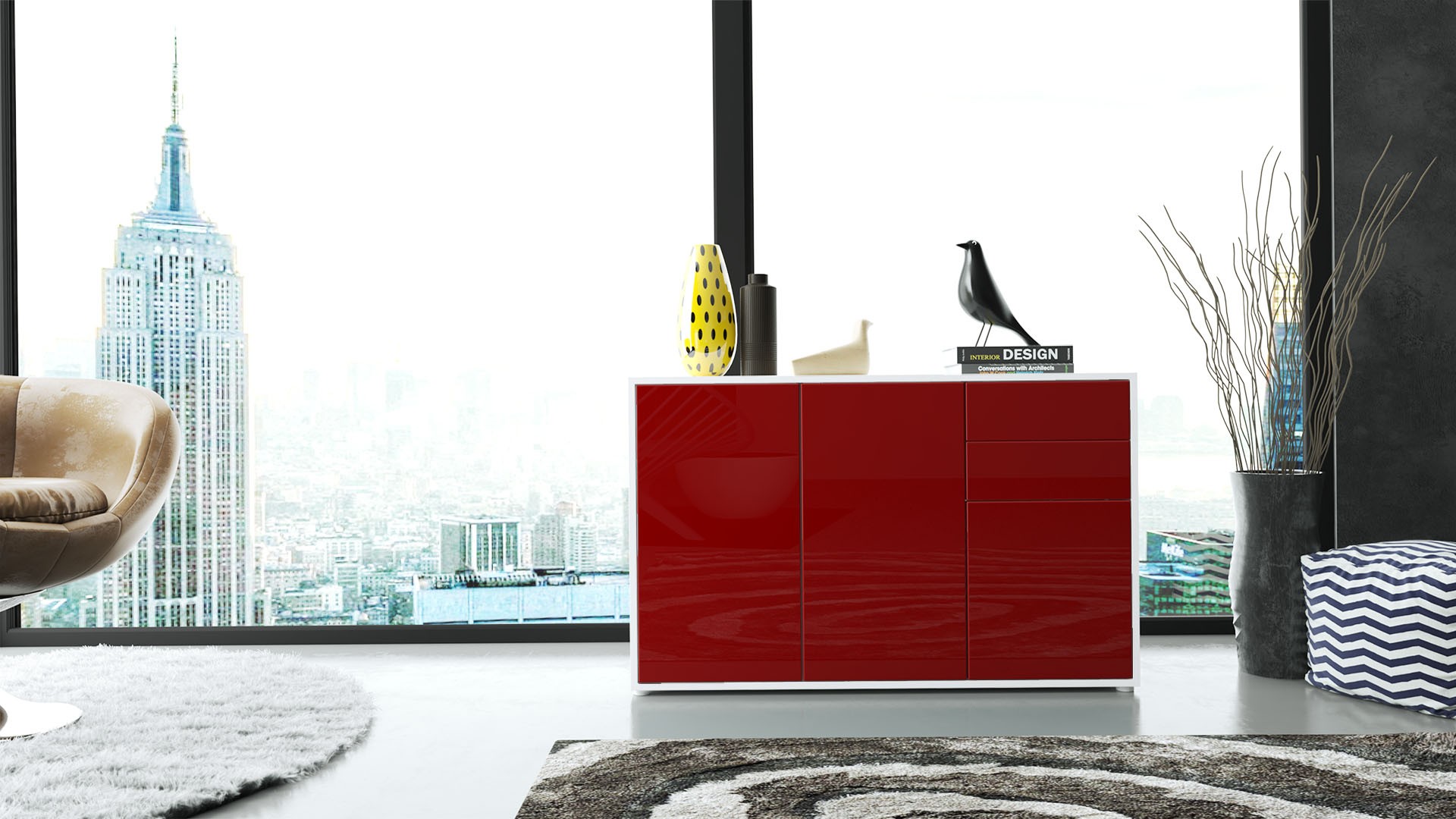 Commode 3 portes 2 tiroirs moderne