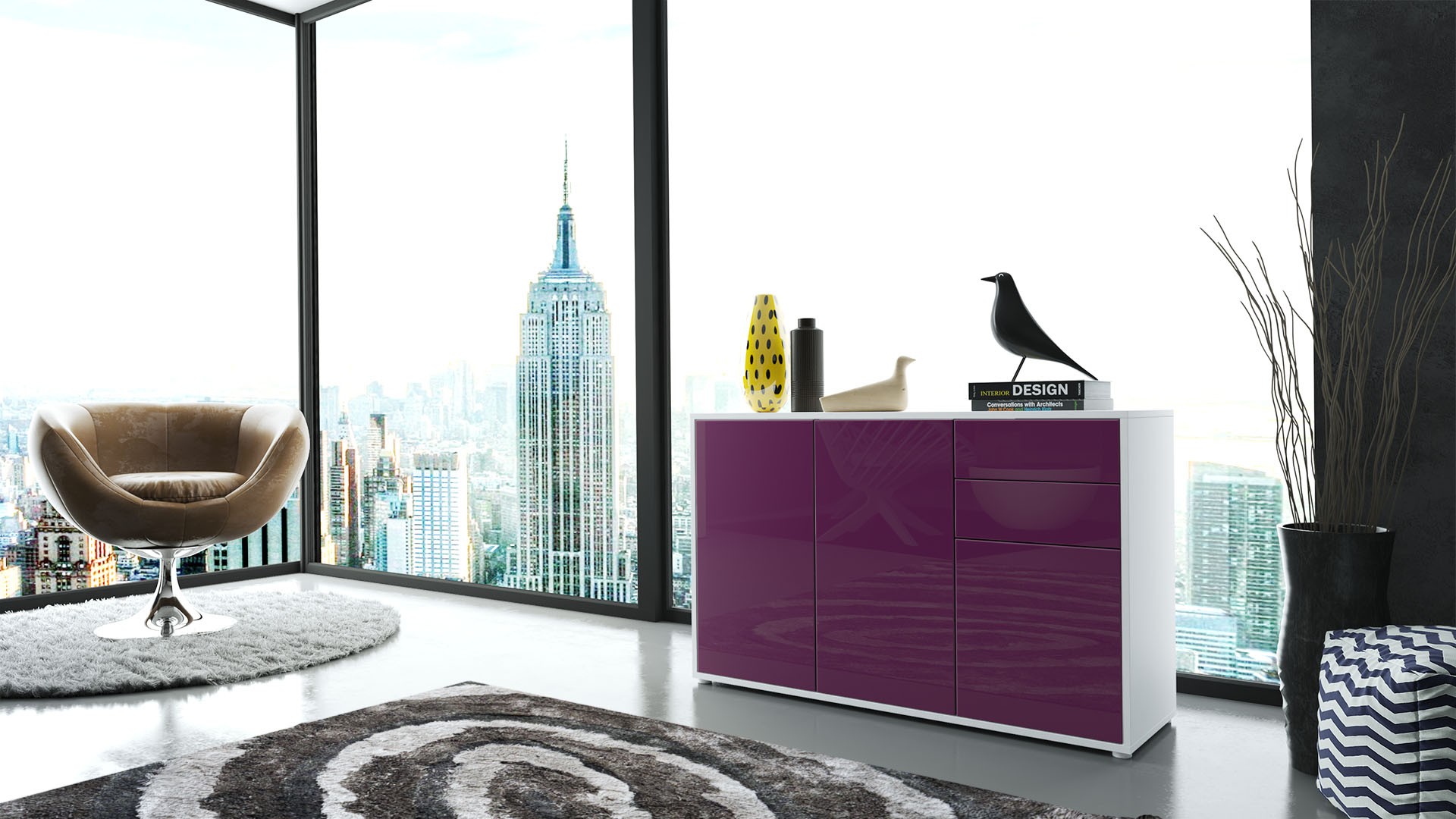 Commode 3 portes 2 tiroirs moderne