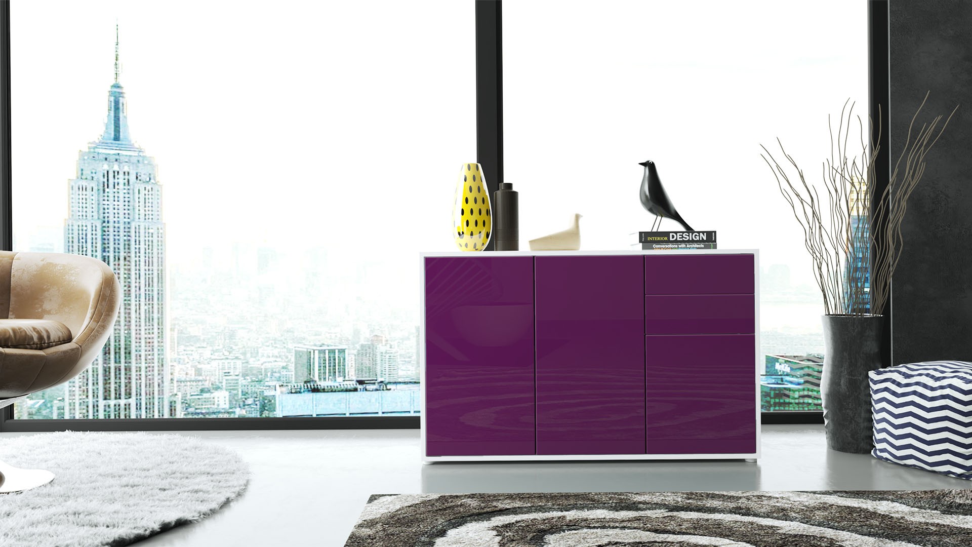 Commode 3 portes 2 tiroirs moderne