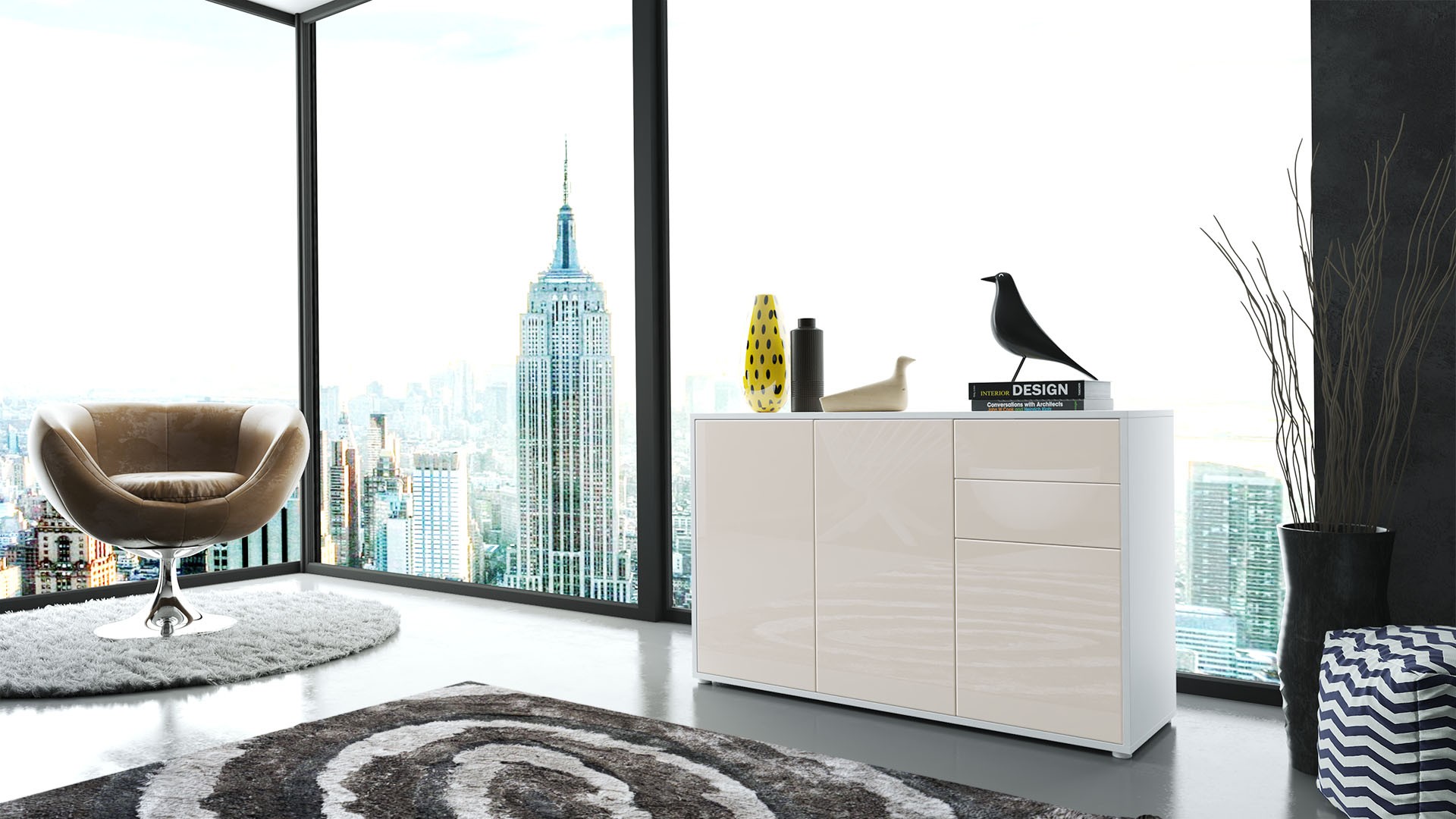 Commode 3 portes 2 tiroirs moderne
