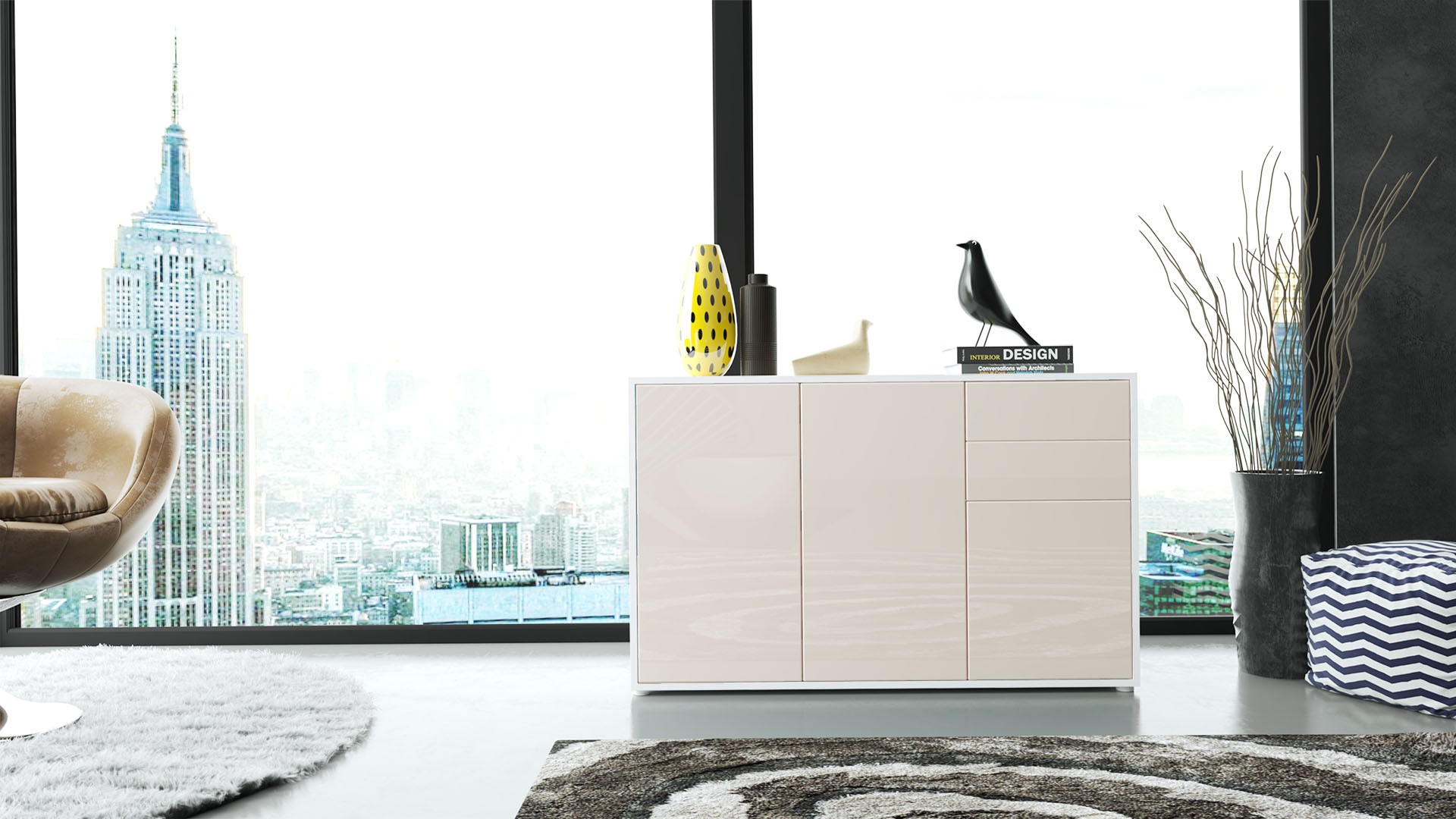 Commode 3 portes 2 tiroirs moderne