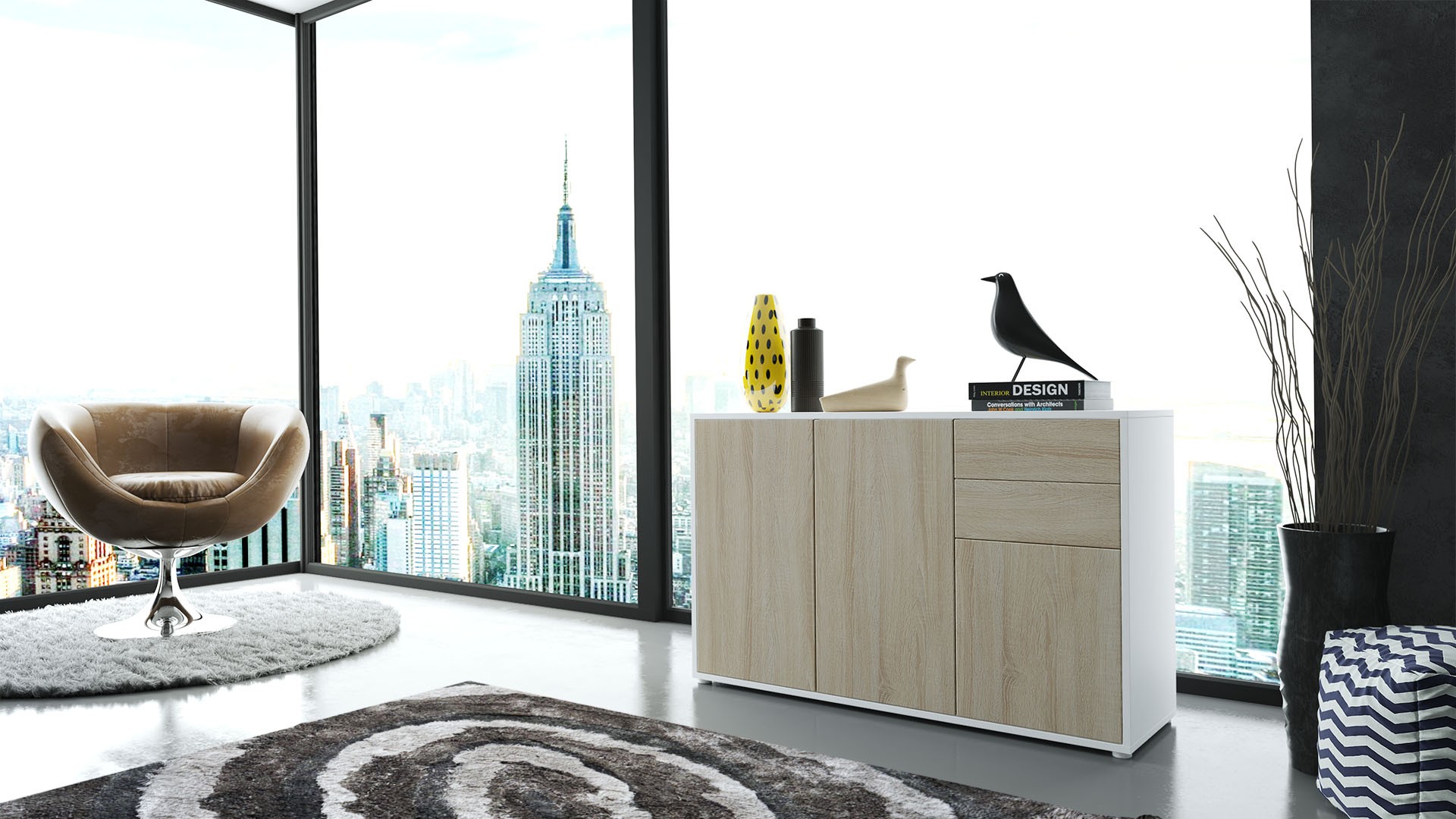 Commode 3 portes 2 tiroirs moderne