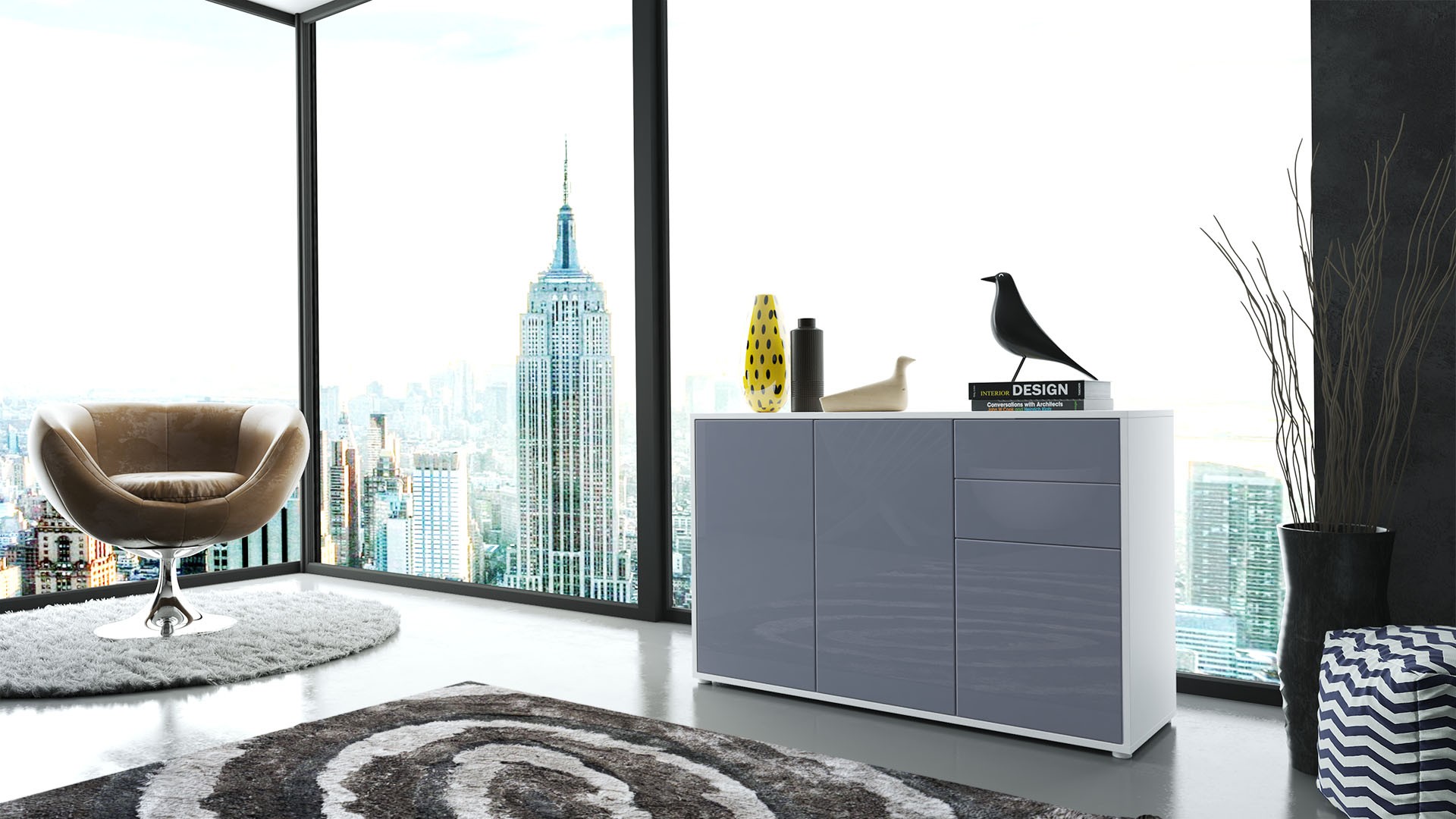 Commode 3 portes 2 tiroirs moderne