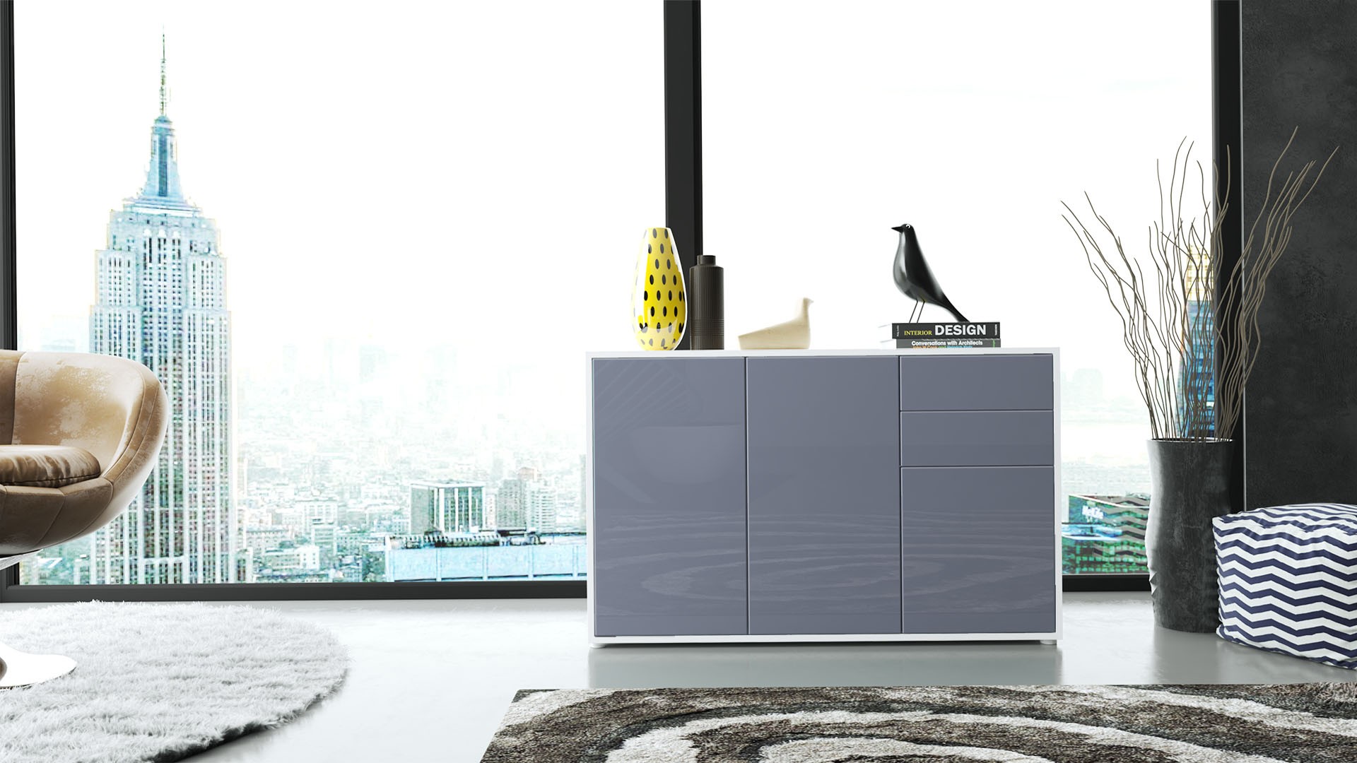 Commode 3 portes 2 tiroirs moderne