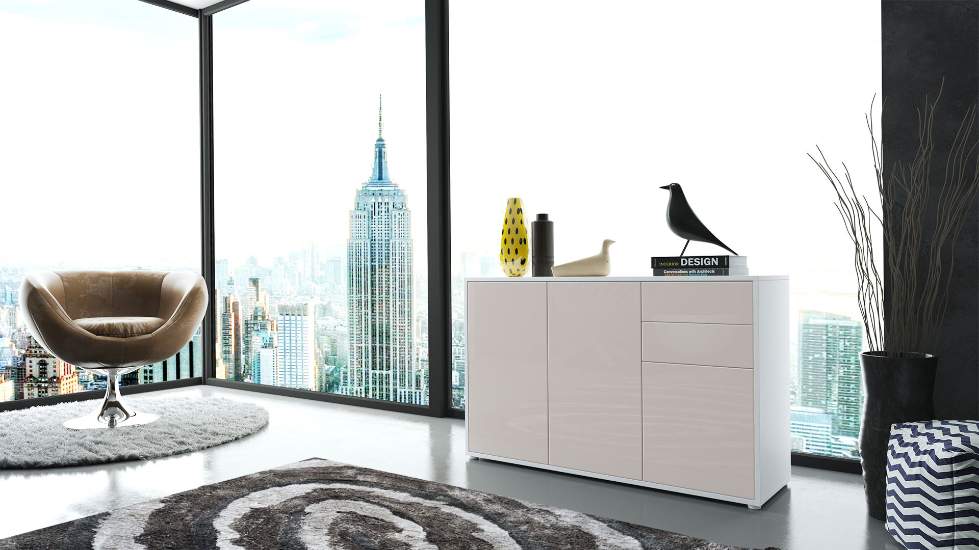 Commode 3 portes 2 tiroirs moderne