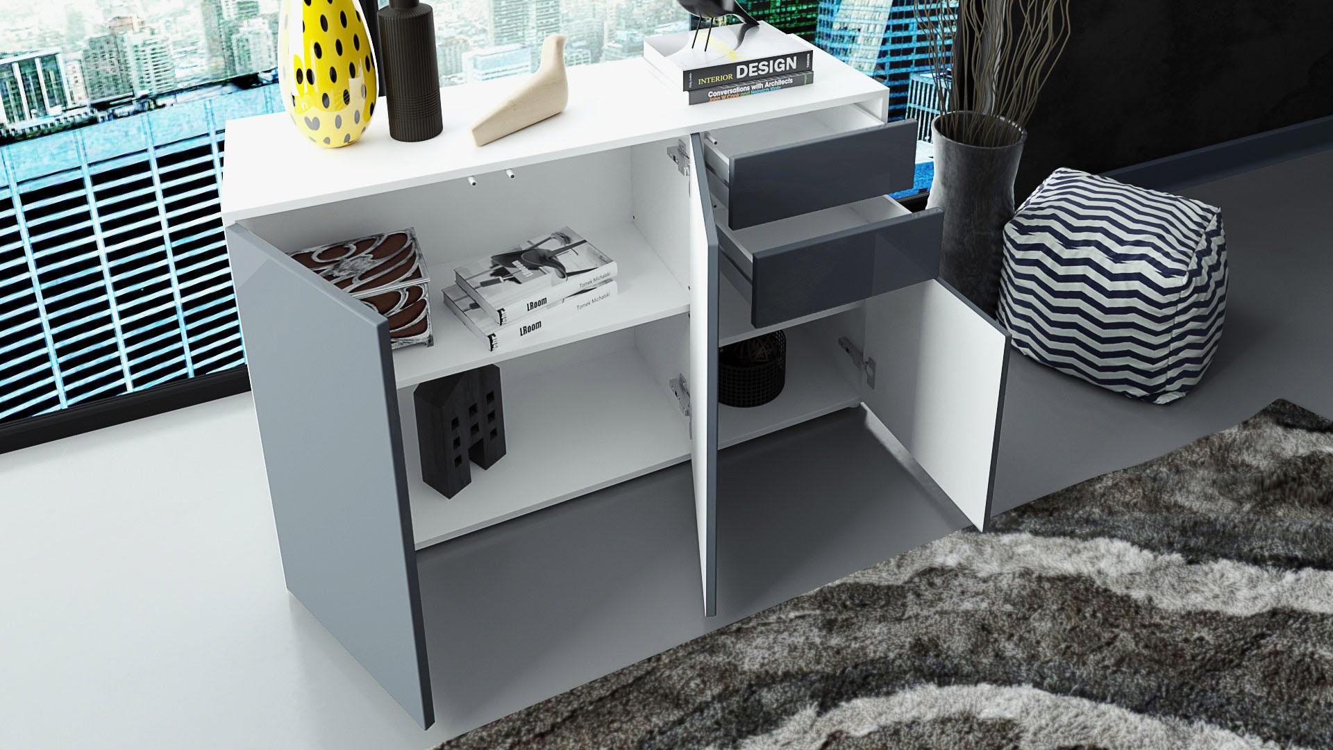 Commode 3 portes 2 tiroirs moderne