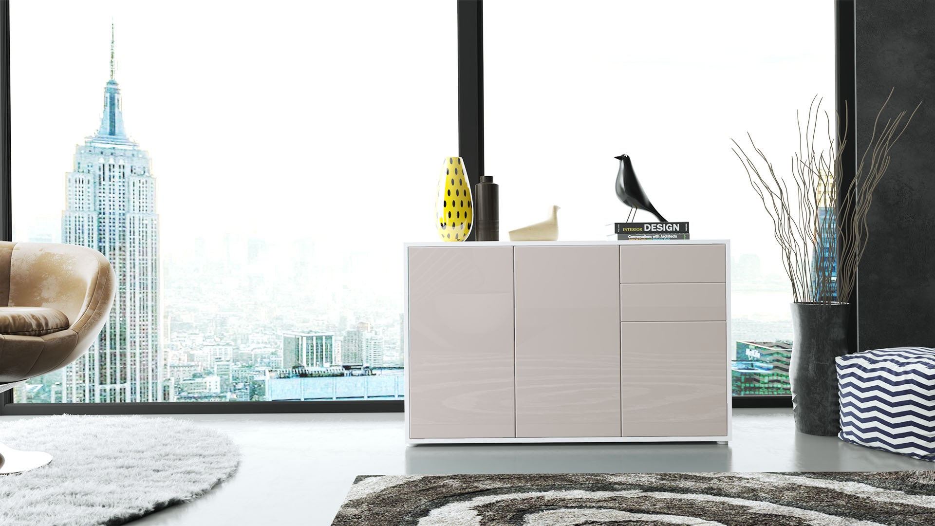 Commode 3 portes 2 tiroirs moderne