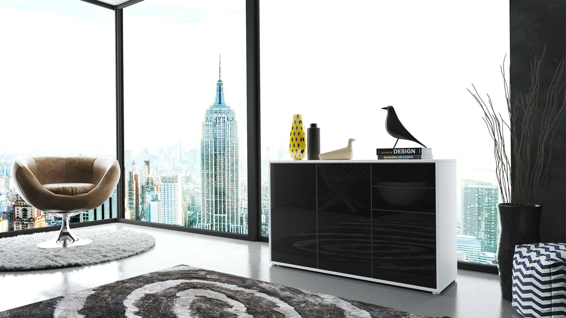 Commode 3 portes 2 tiroirs moderne