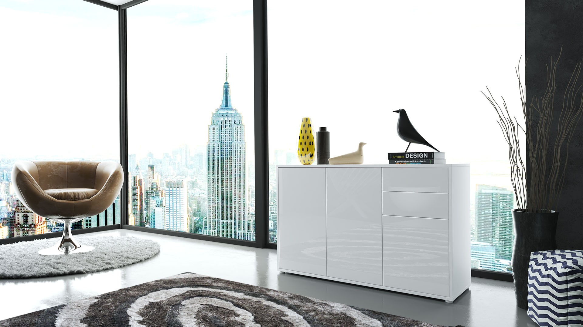 Commode 3 portes 2 tiroirs moderne