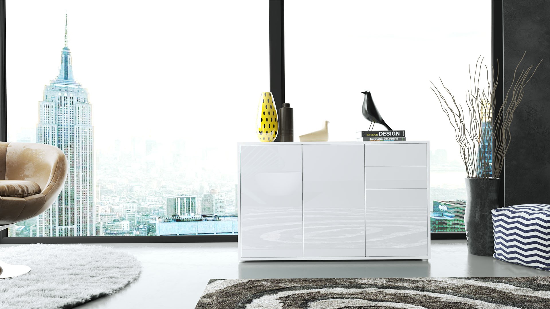 Commode 3 portes 2 tiroirs moderne