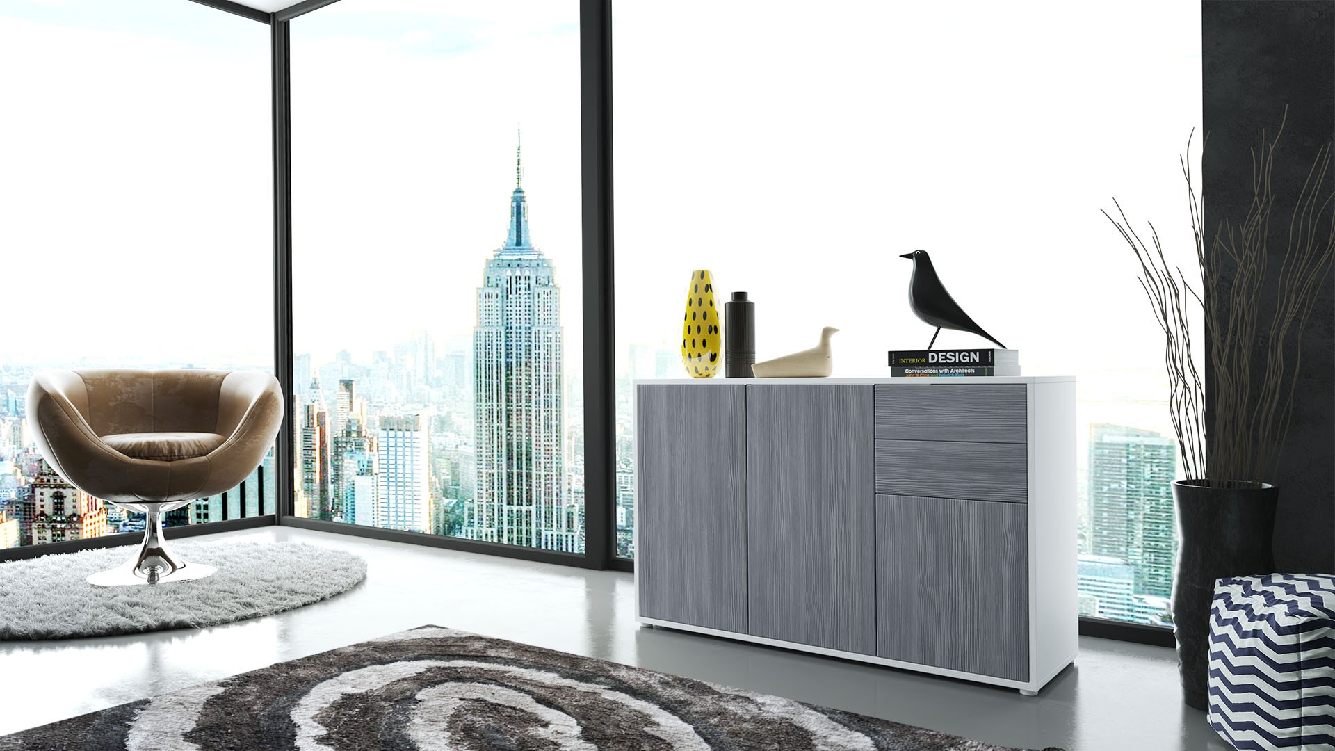 Commode 3 portes 2 tiroirs moderne