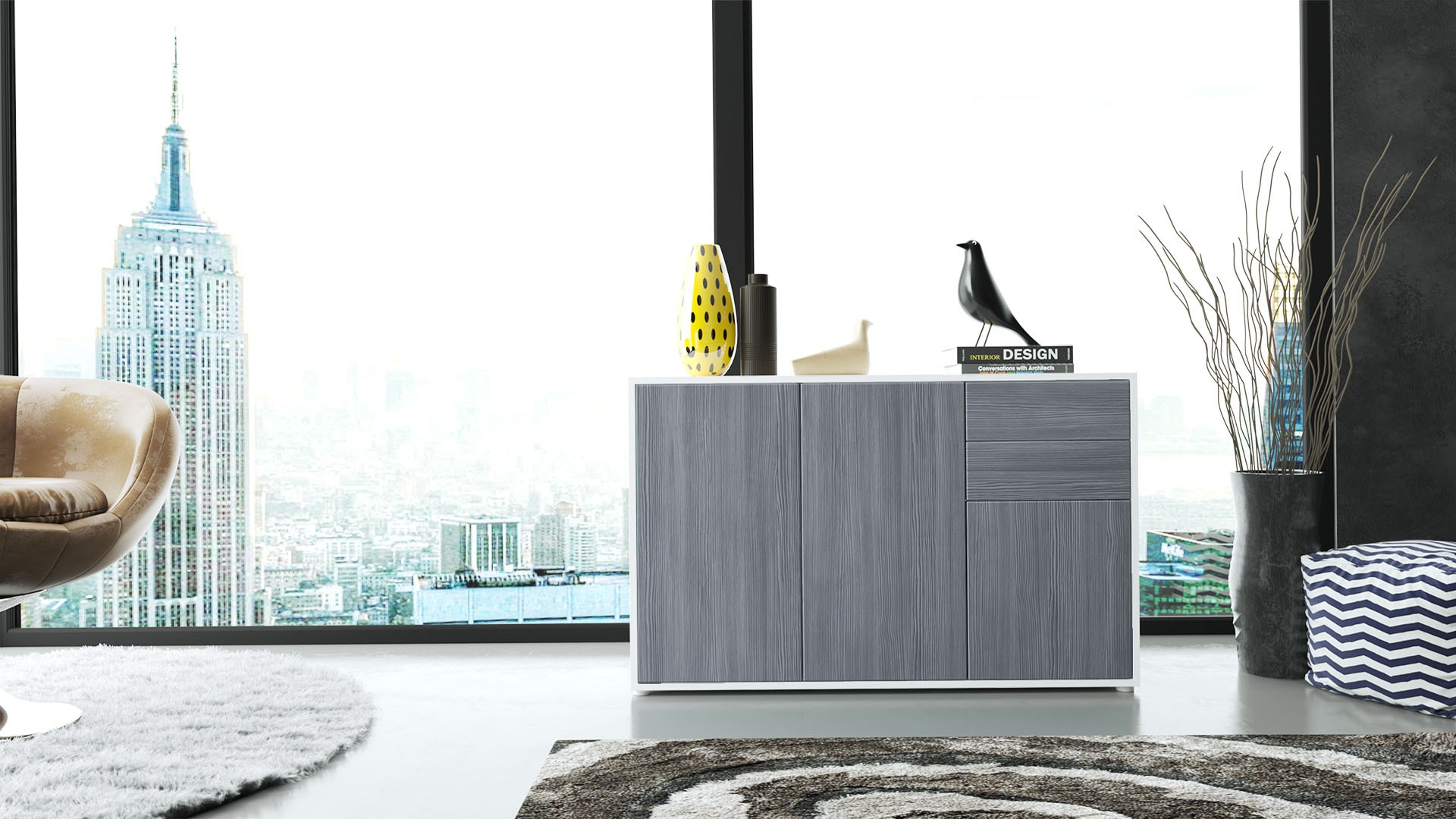Commode 3 portes 2 tiroirs moderne