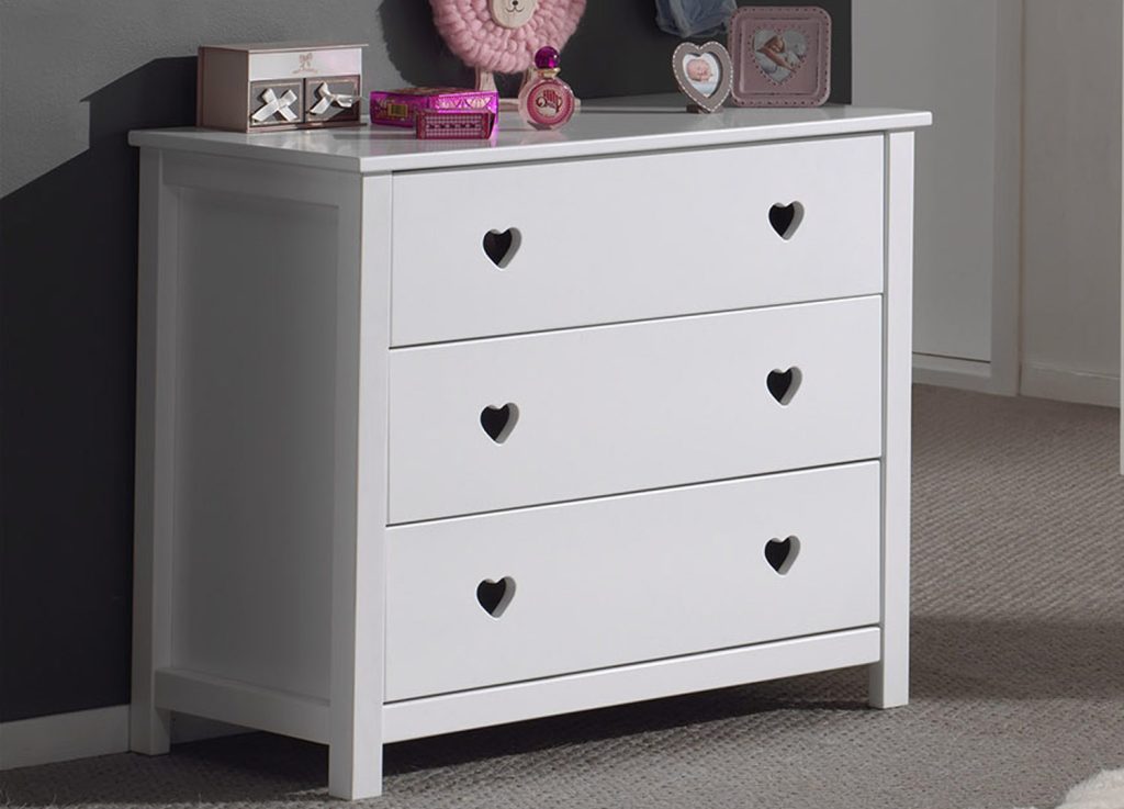 Commode 3 tiroirs blanc laqué