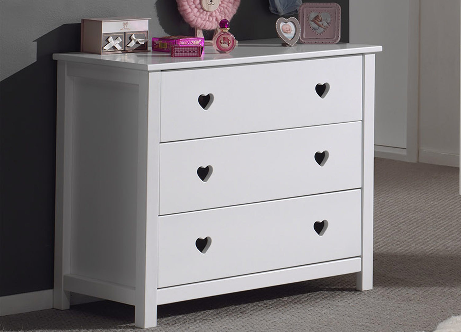 Commode 3 tiroirs blanc laqué
