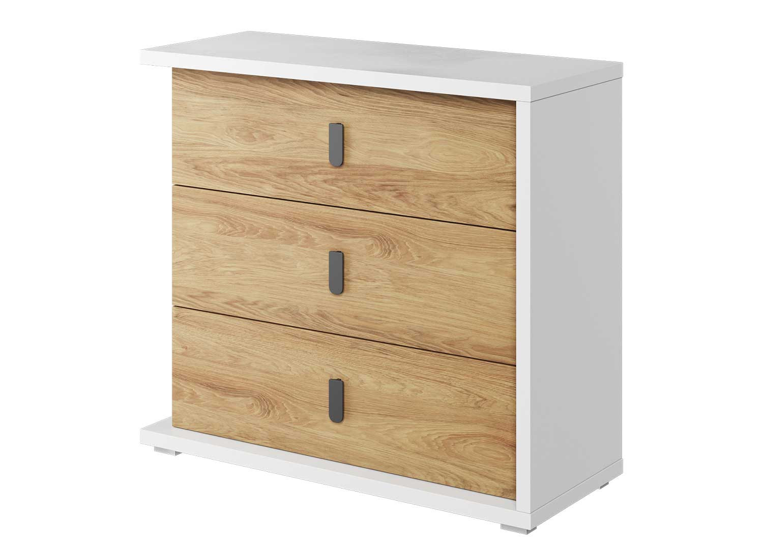 Commode 3 tiroirs blanche et chêne