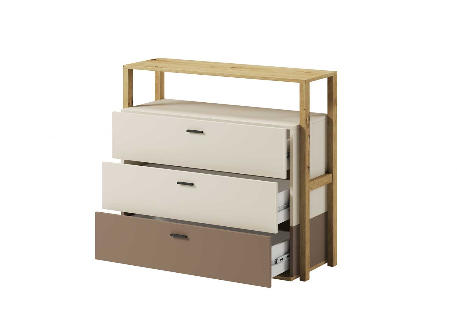 Commode 3 tiroirs chambre enfant taupe et beige