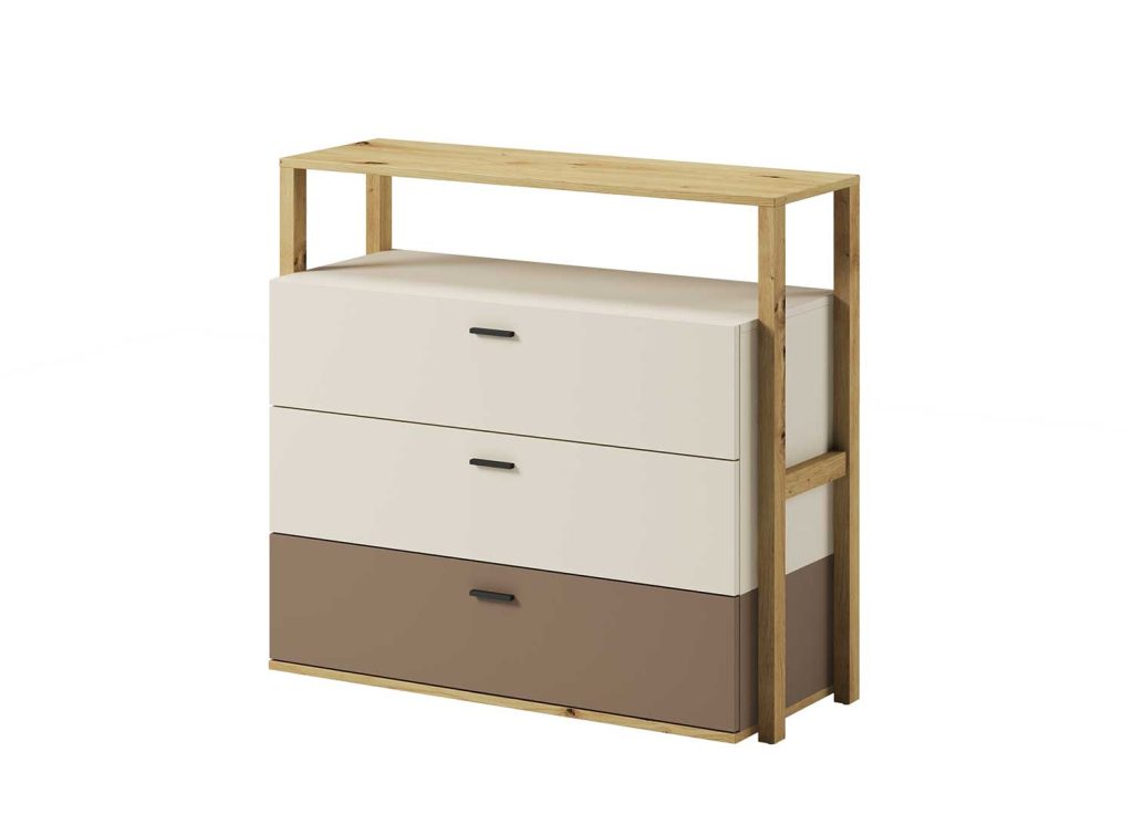 Commode 3 tiroirs chambre enfant taupe et beige