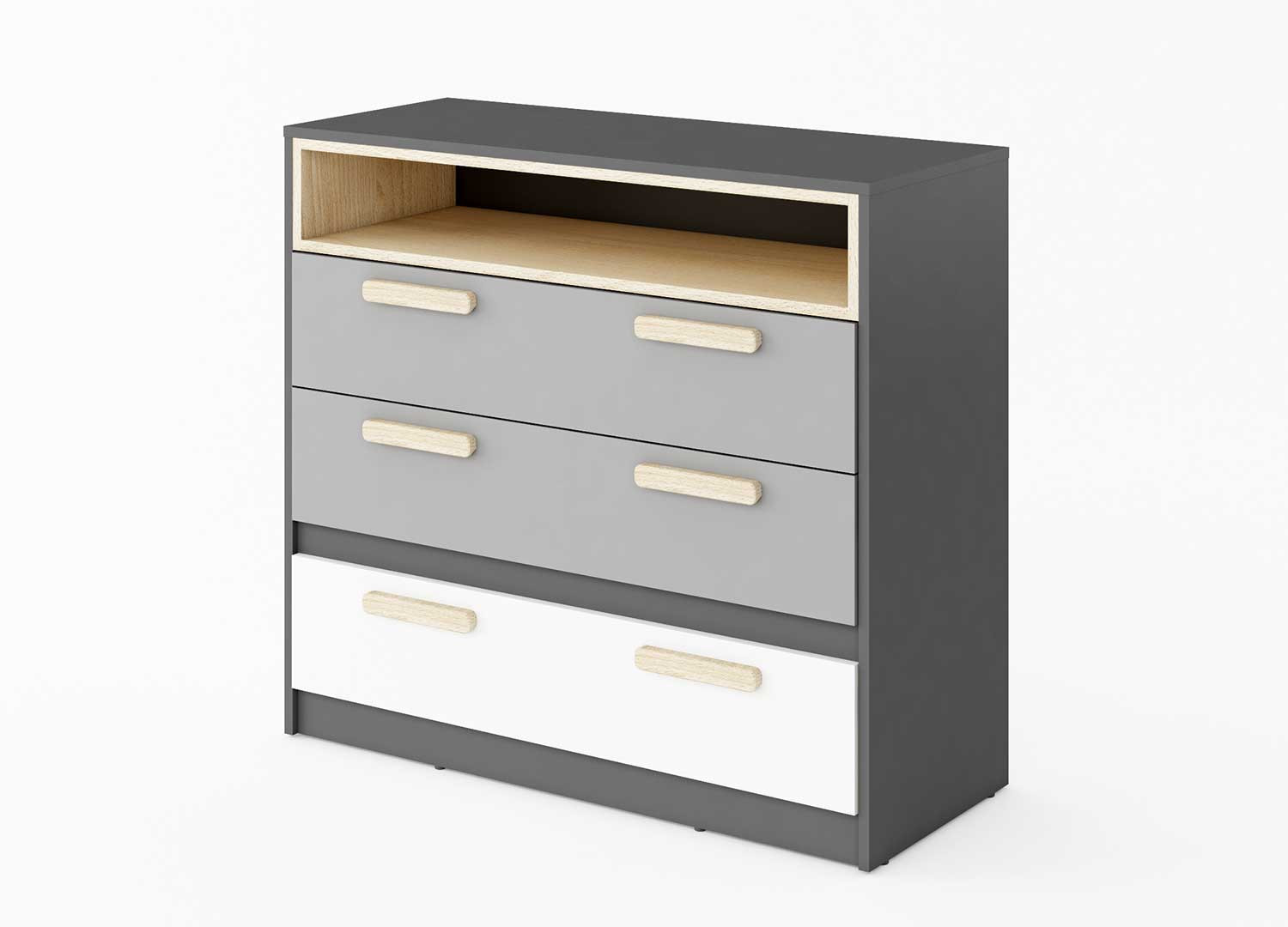 Commode 3 tiroirs et 1 niche grise et blanche