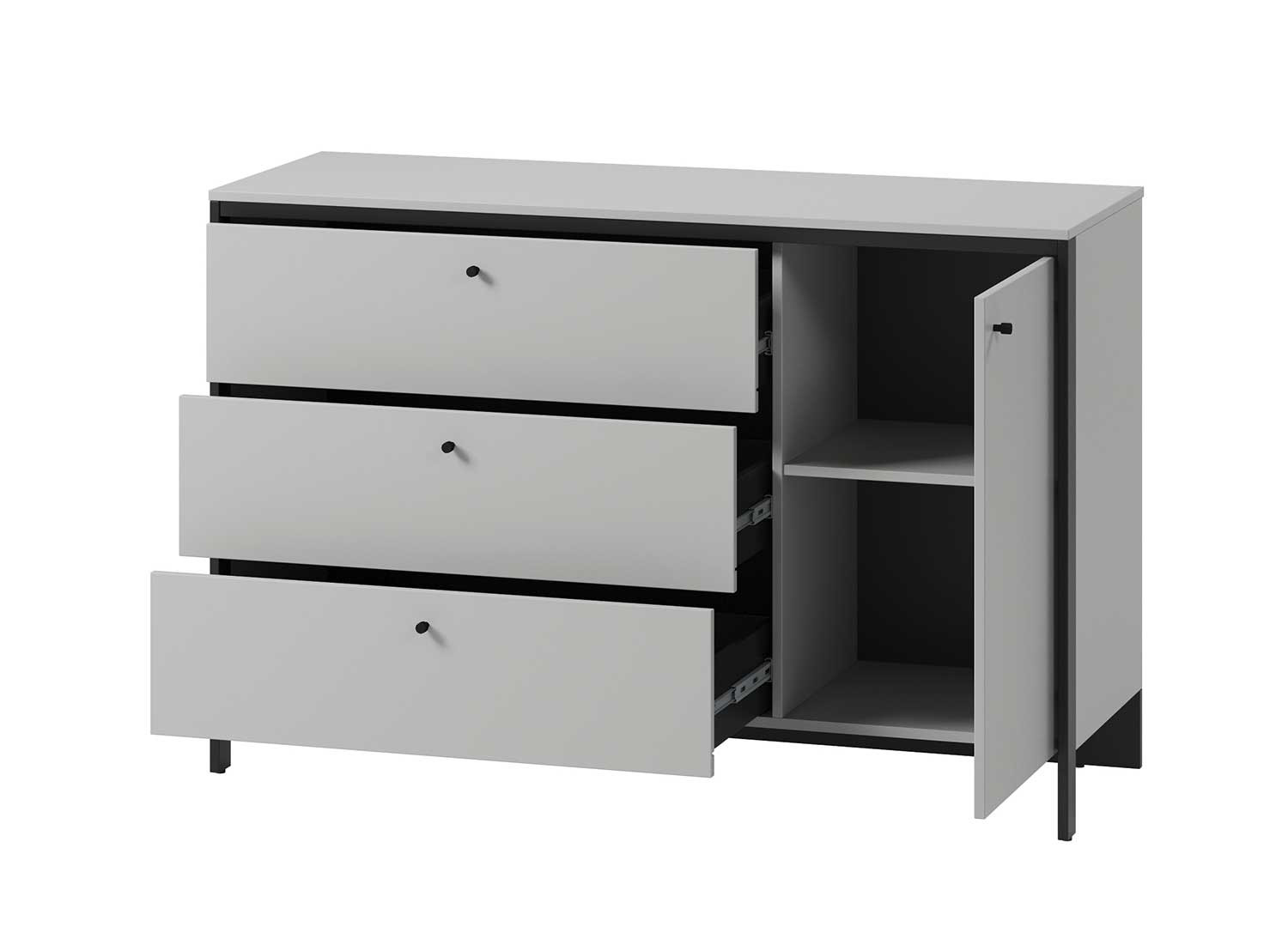Commode 3 tiroirs et 1 porte grise et noir avec éclairage