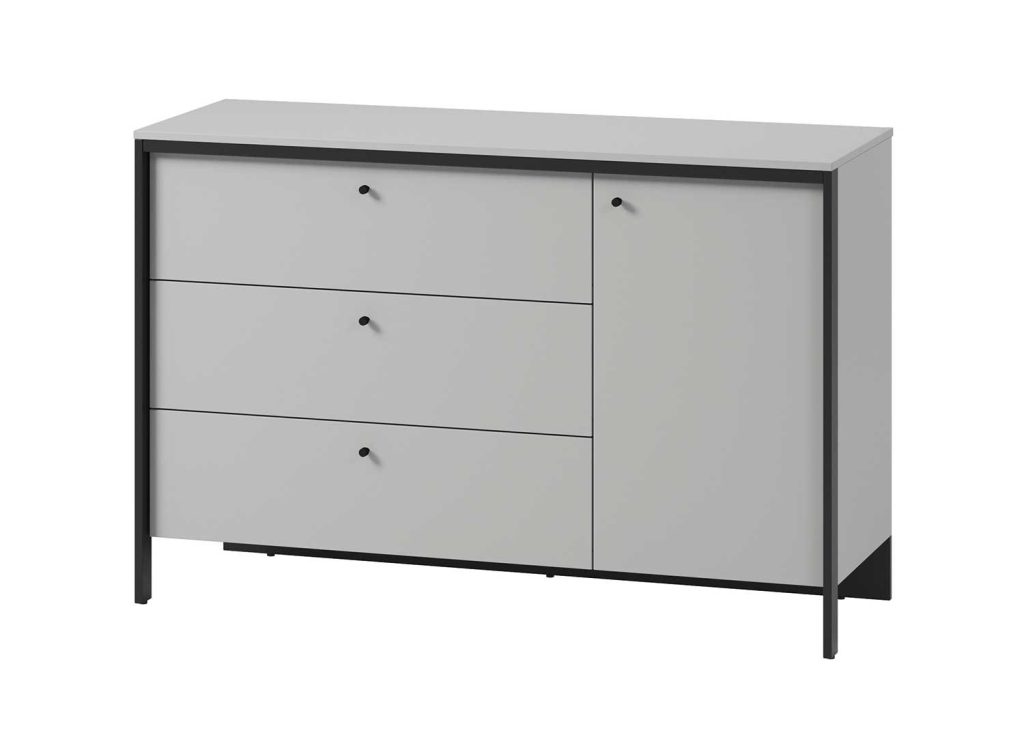 Commode 3 tiroirs et 1 porte grise et noir avec éclairage