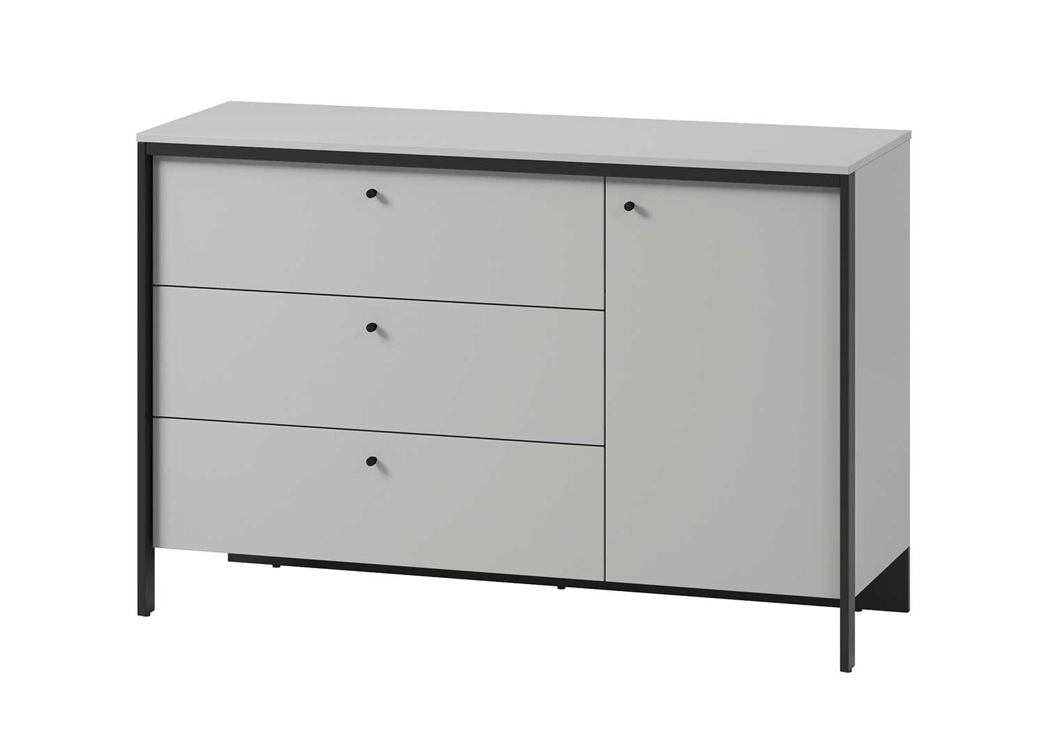 Commode 3 tiroirs et 1 porte grise et noir avec éclairage