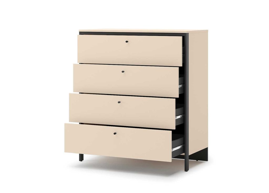 Commode 4 tiroirs beige et noir à LED Natura