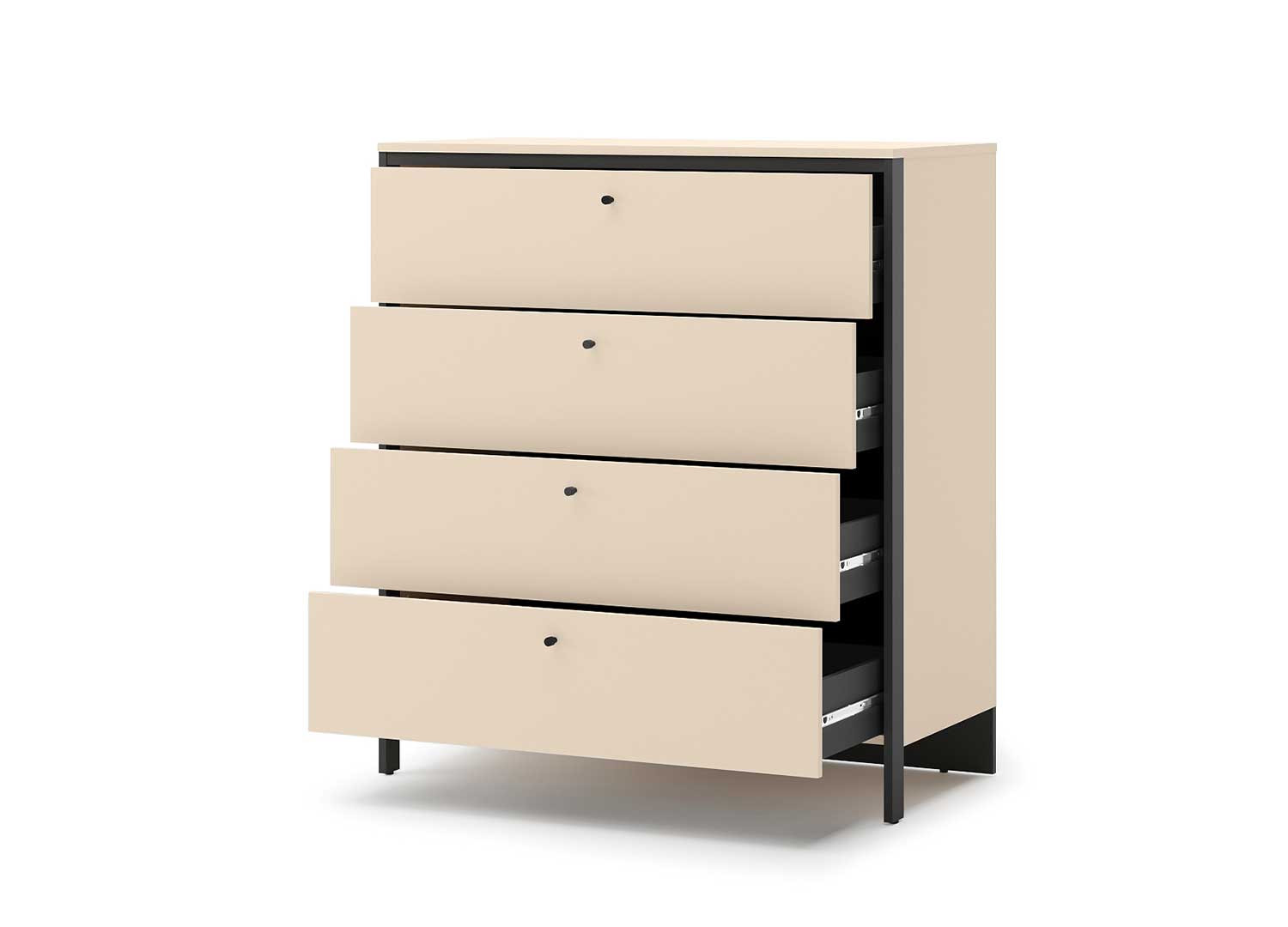 Commode 4 tiroirs beige et noir à LED Natura