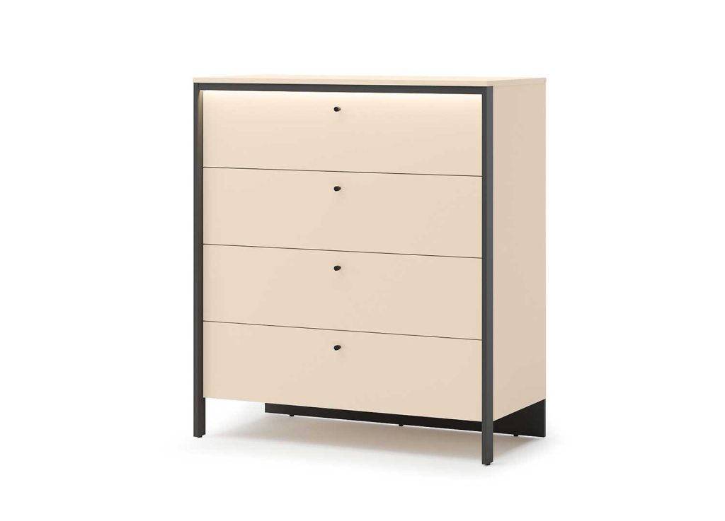 Commode 4 tiroirs beige et noir à LED Natura