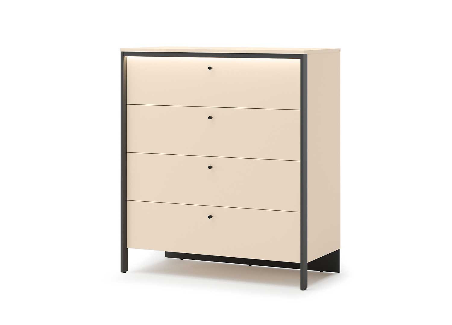 Commode 4 tiroirs beige et noir à LED Natura
