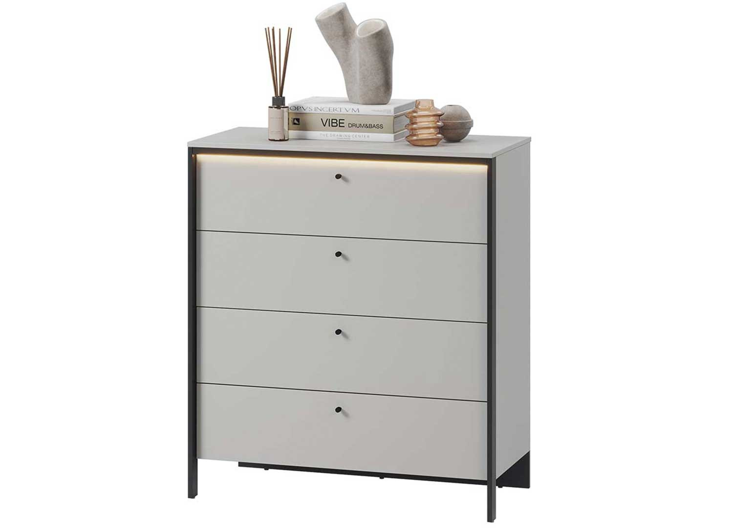 Commode 4 tiroirs grise et noir avec éclairage
